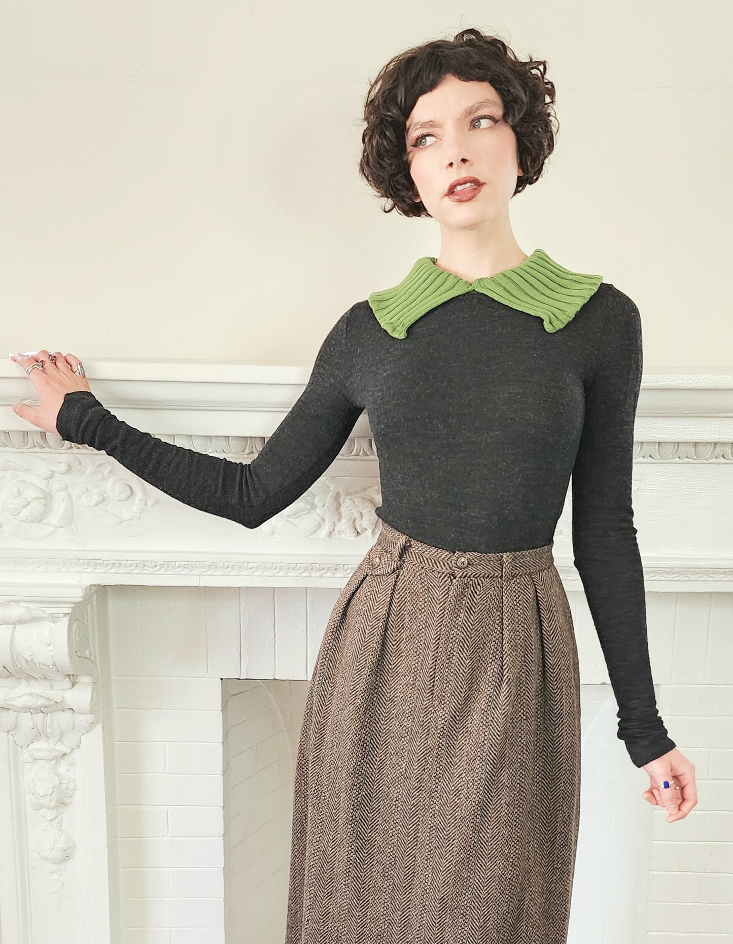 70s Ralph Lauren Wool Tweed Long Skirt in Brown, Small
