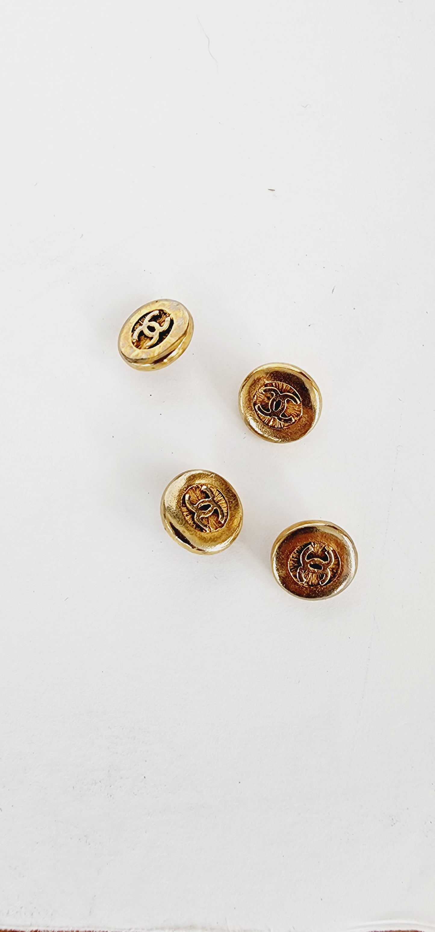 Vintage Chanel Buttons, Set of Four in Gold Toned Metal with CC Logo