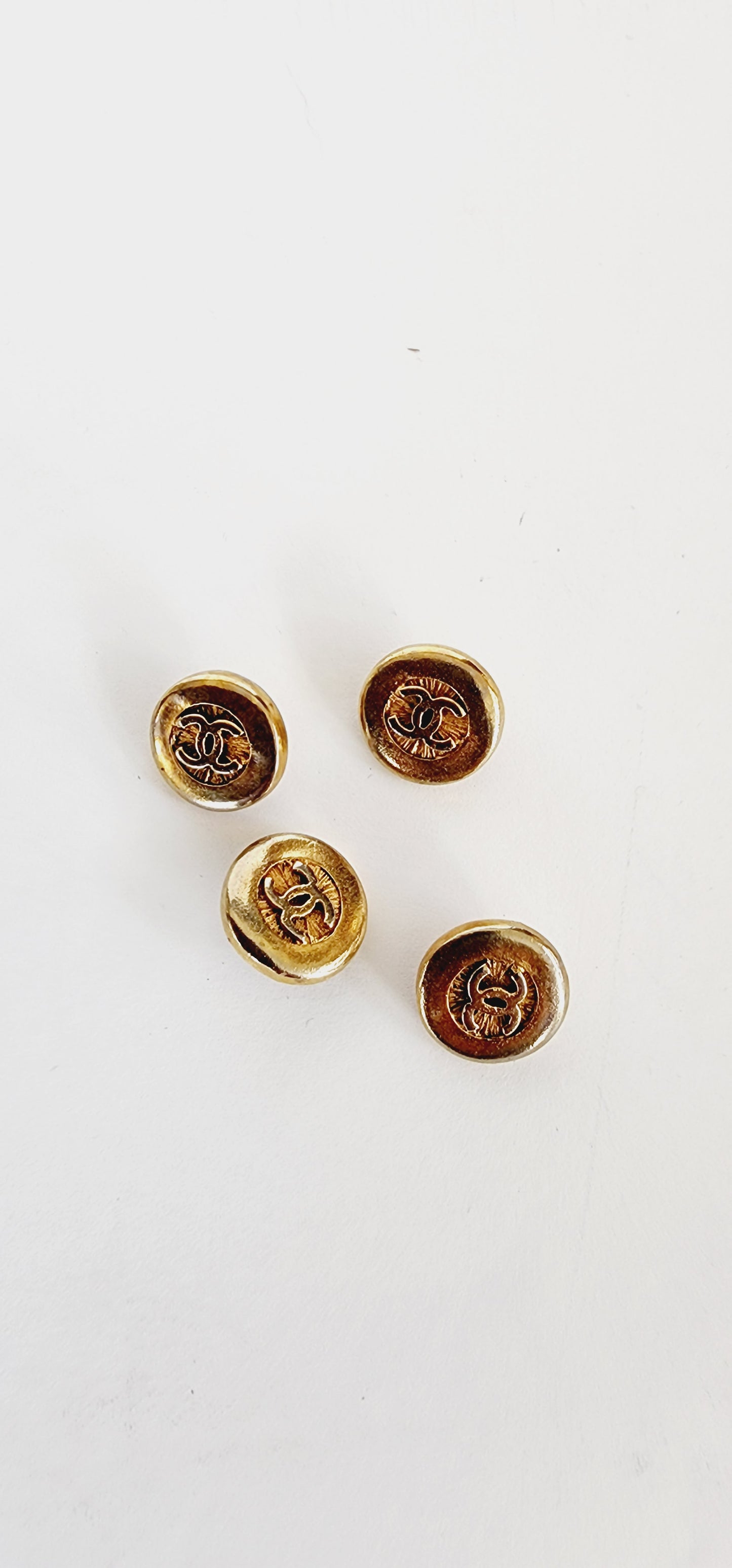 Vintage Chanel Buttons, Set of Four in Gold Toned Metal with CC Logo