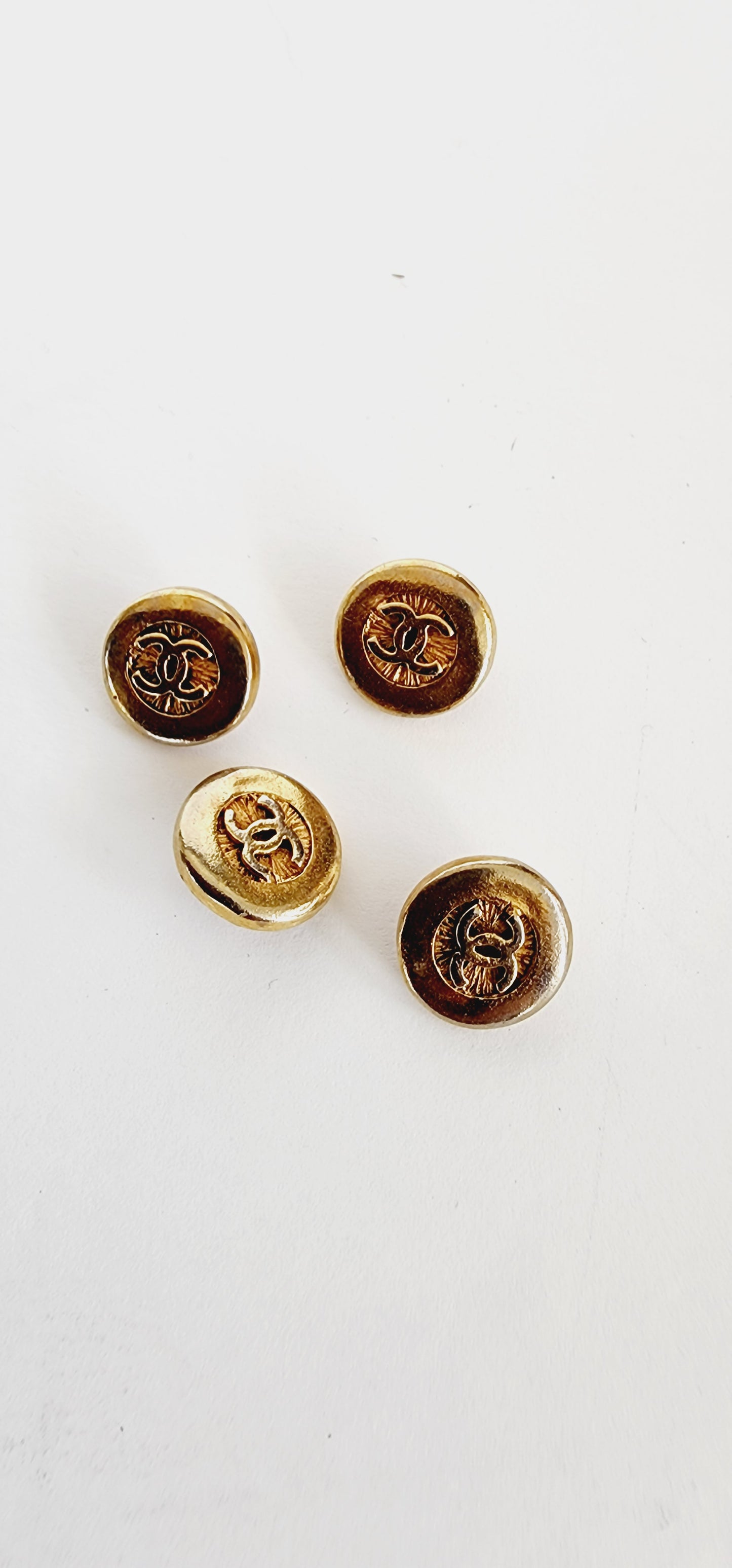Vintage Chanel Buttons, Set of Four in Gold Toned Metal with CC Logo