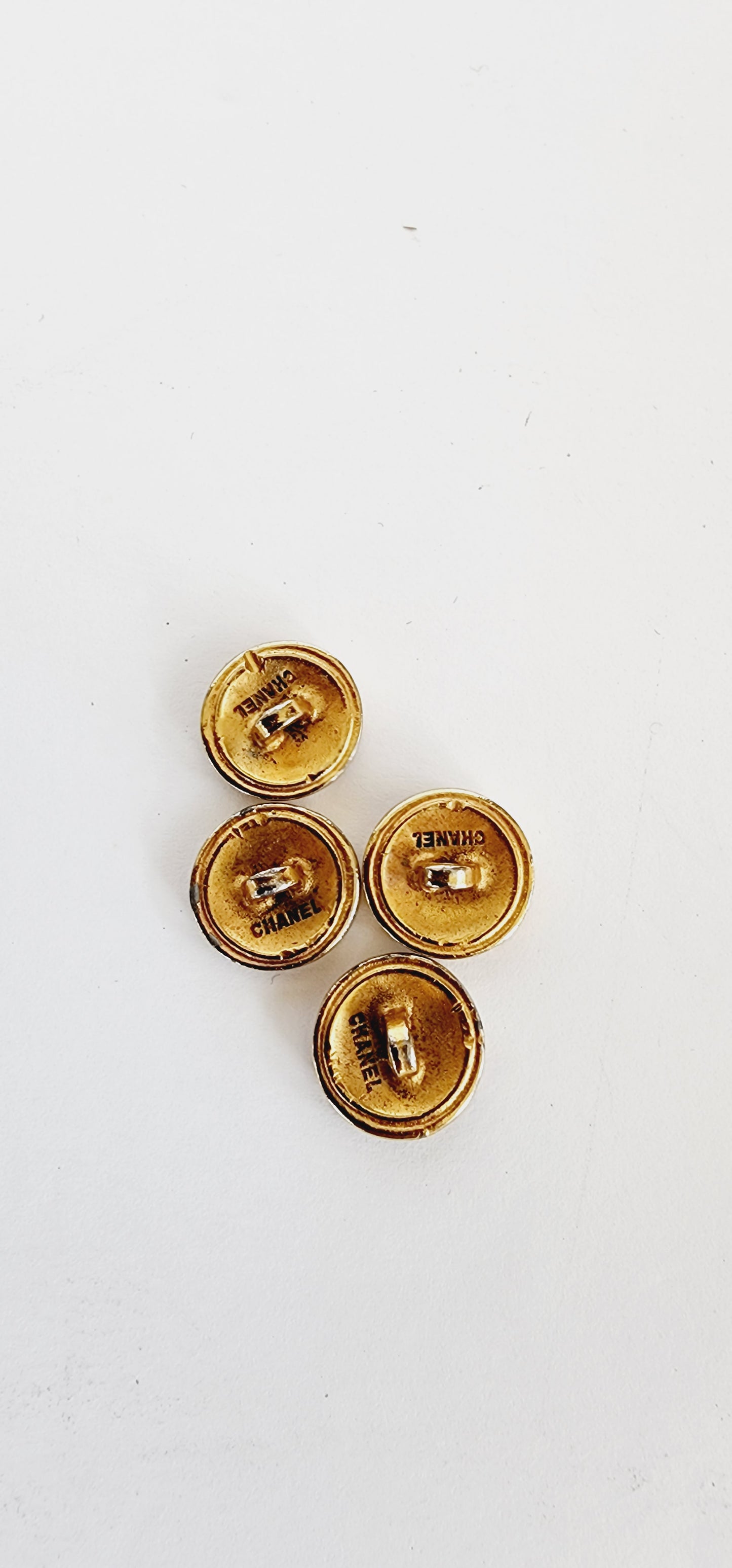 Vintage Chanel Buttons, Set of Four in Gold Toned Metal with CC Logo