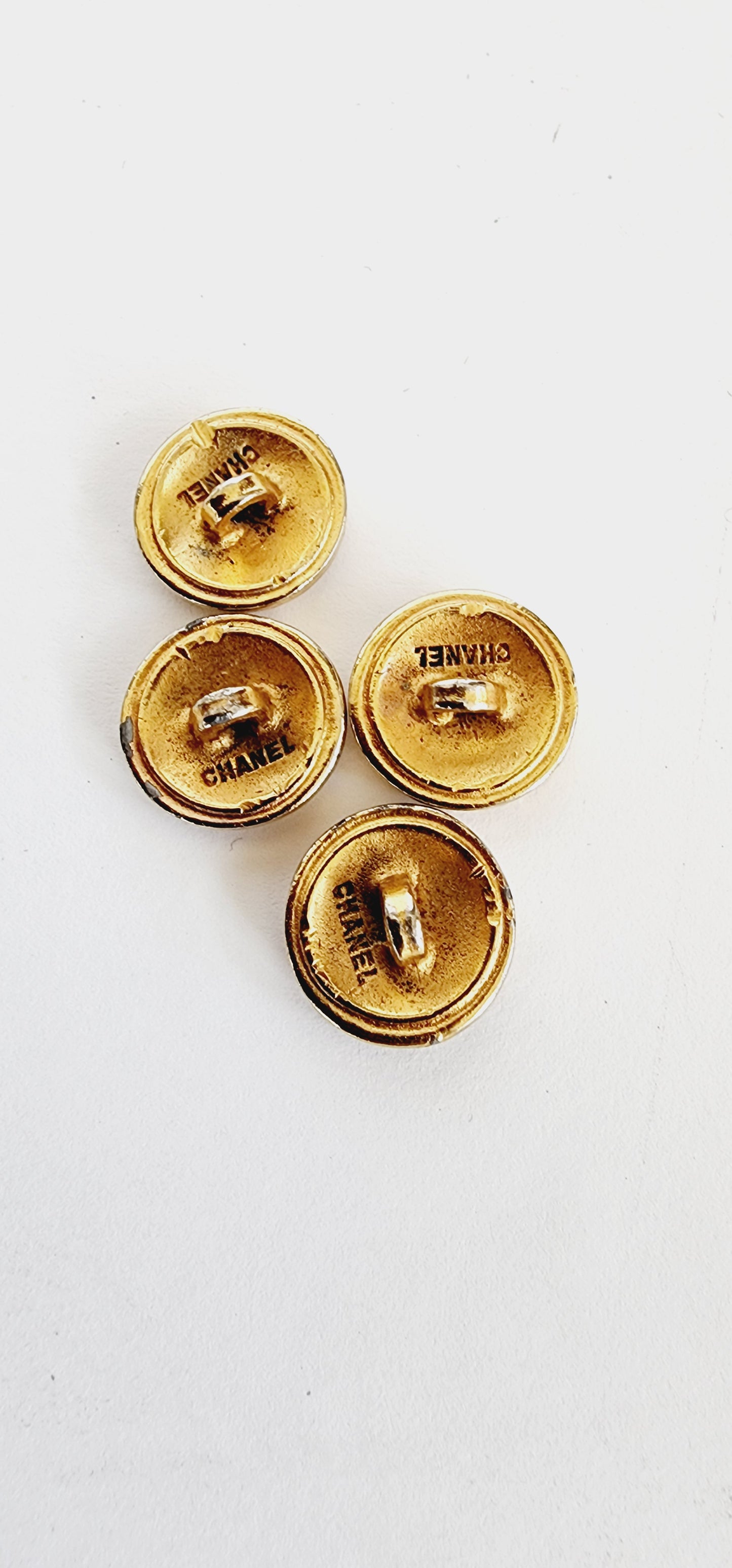 Vintage Chanel Buttons, Set of Four in Gold Toned Metal with CC Logo