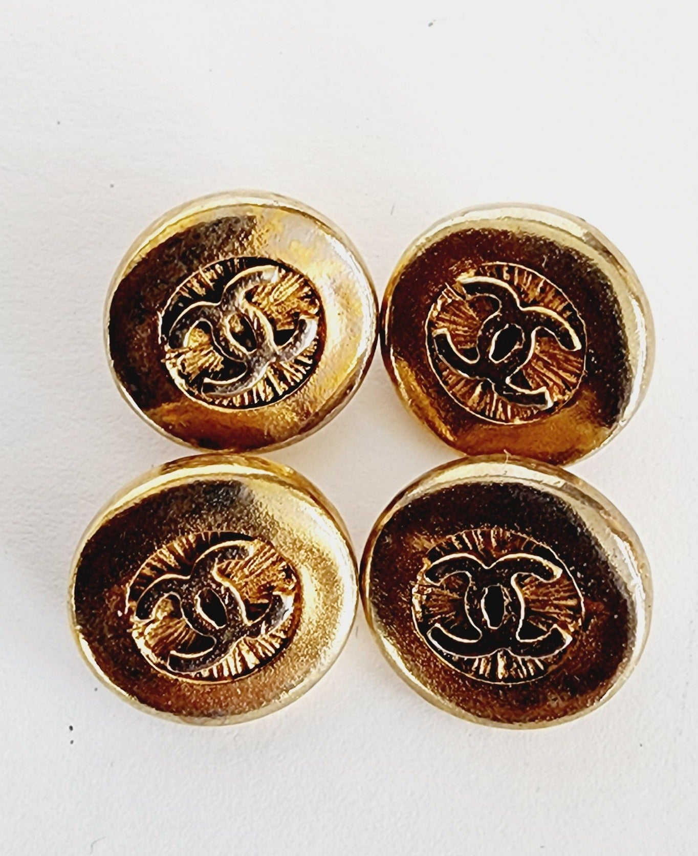 Vintage Chanel Buttons, Set of Four in Gold Toned Metal with CC Logo