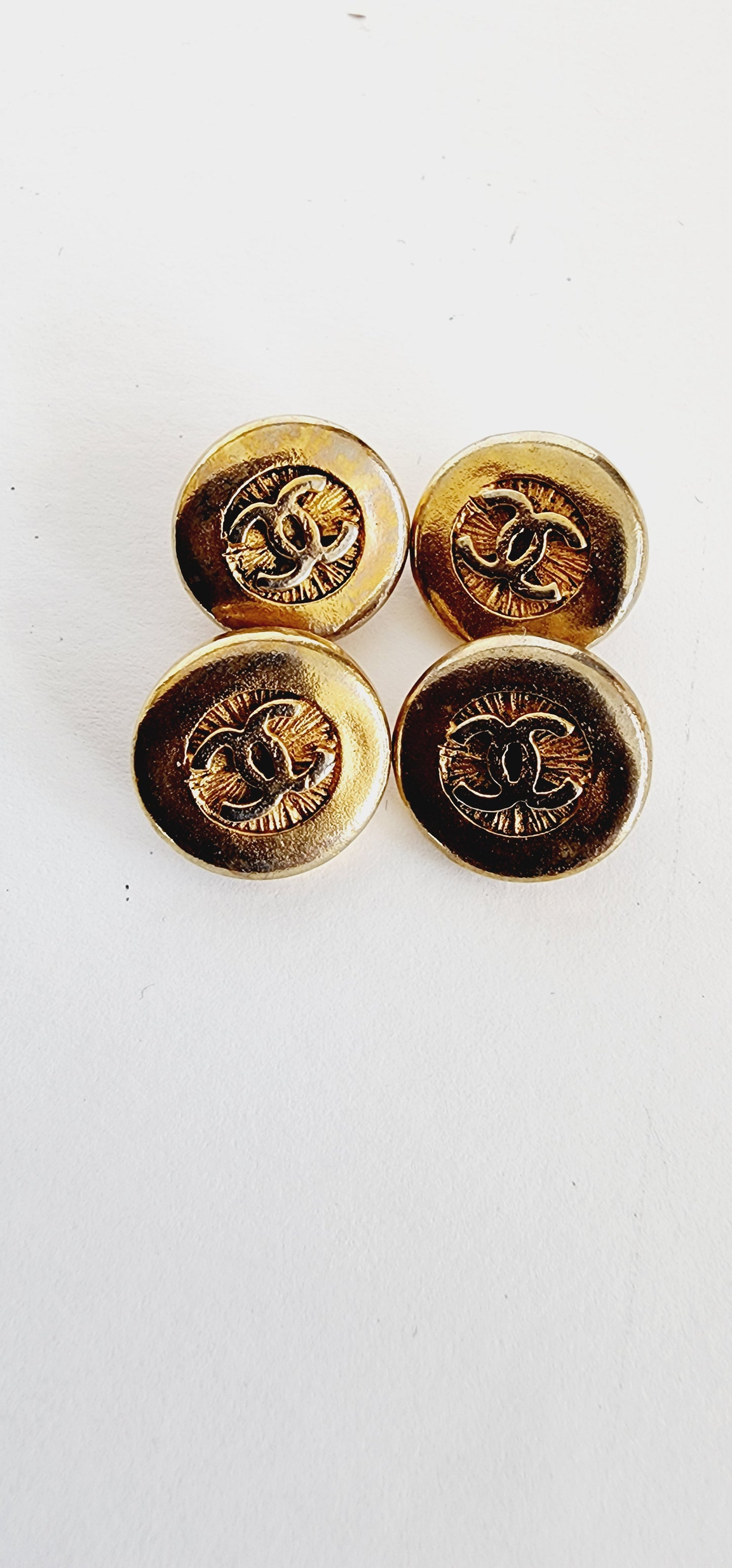 Vintage Chanel Buttons, Set of Four in Gold Toned Metal with CC Logo