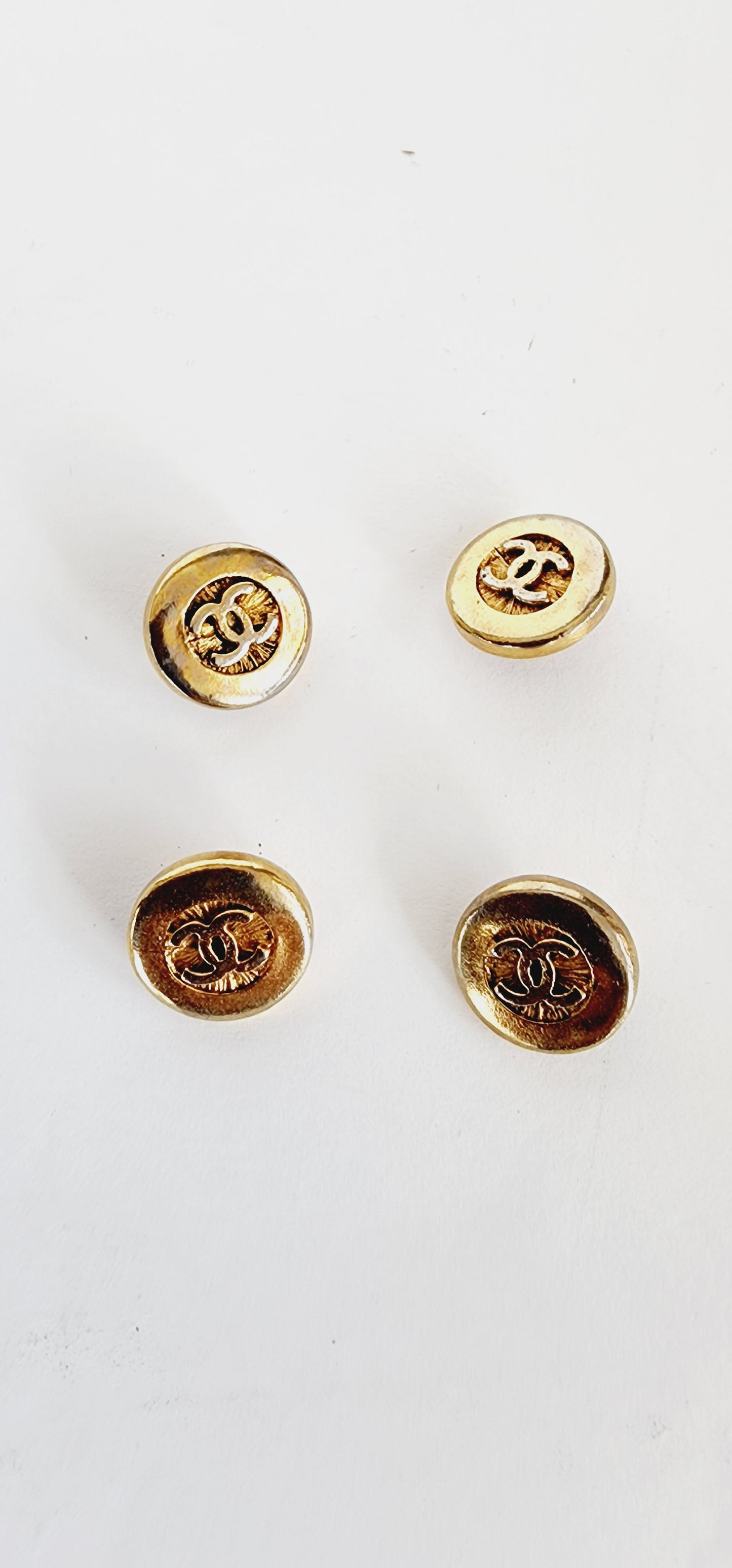 Vintage Chanel Buttons, Set of Four in Gold Toned Metal with CC Logo