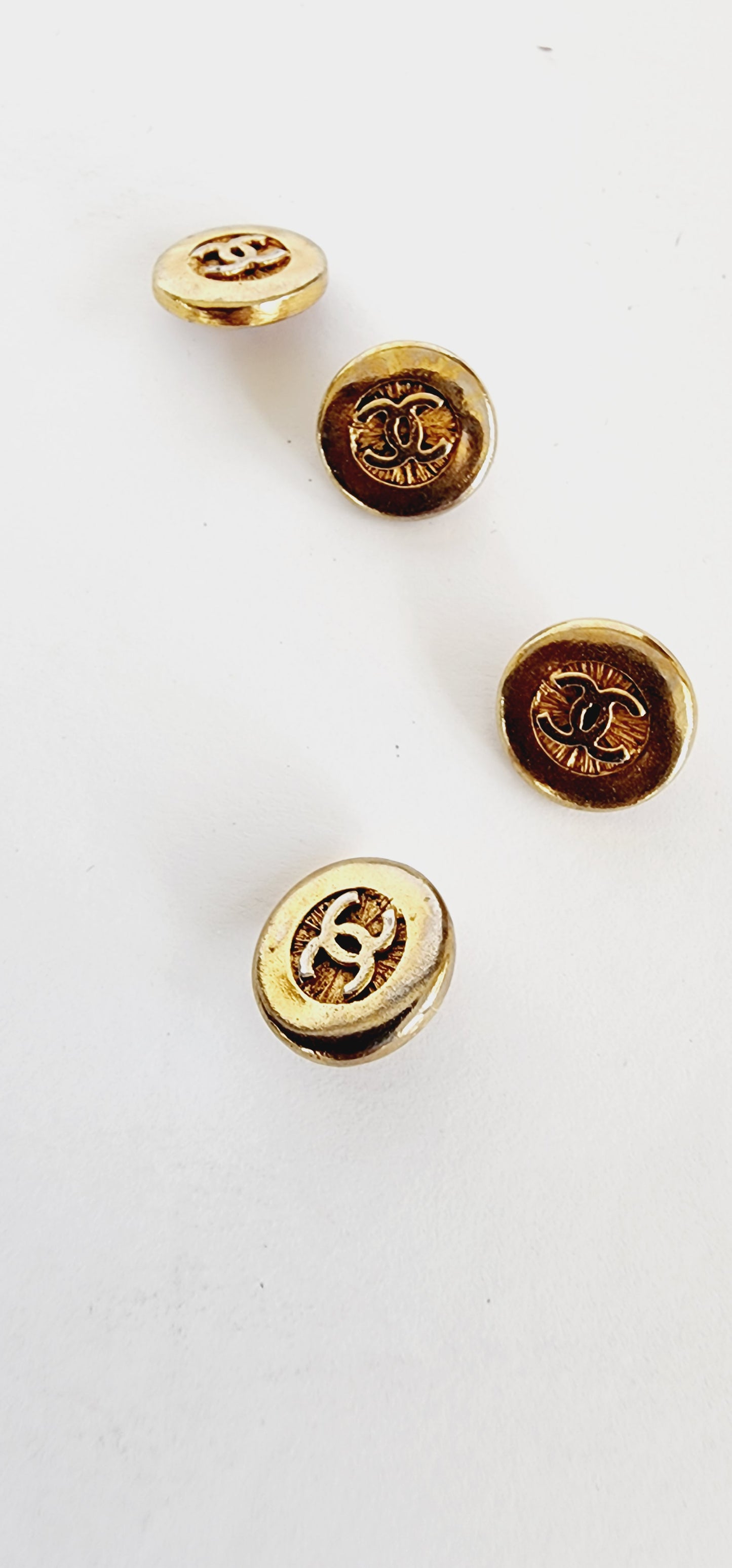 Vintage Chanel Buttons, Set of Four in Gold Toned Metal with CC Logo