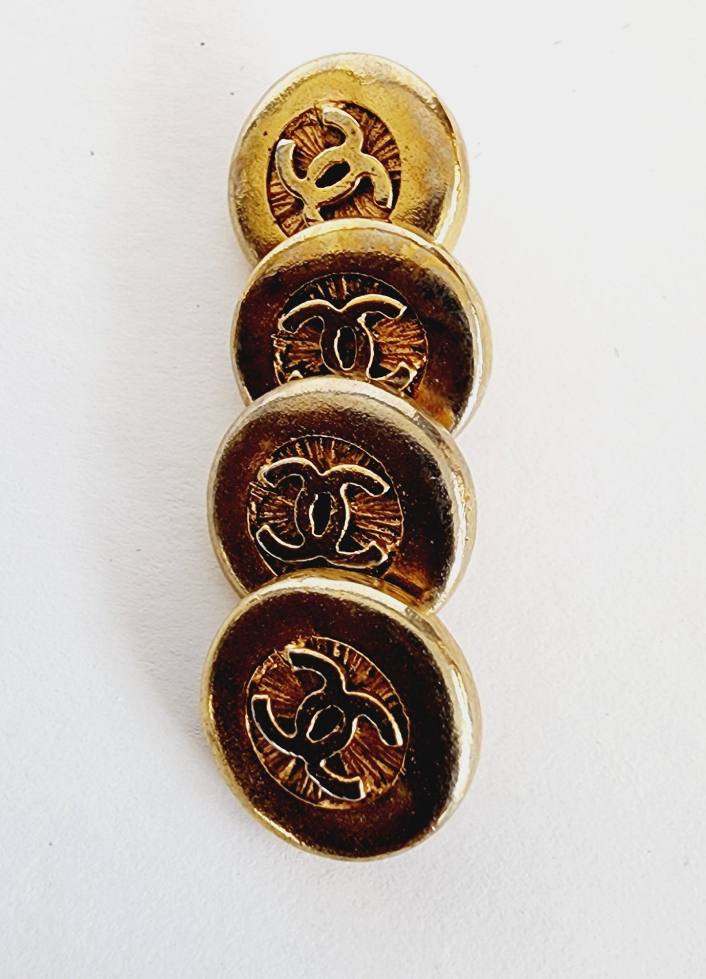 Vintage Chanel Buttons, Set of Four in Gold Toned Metal with CC Logo