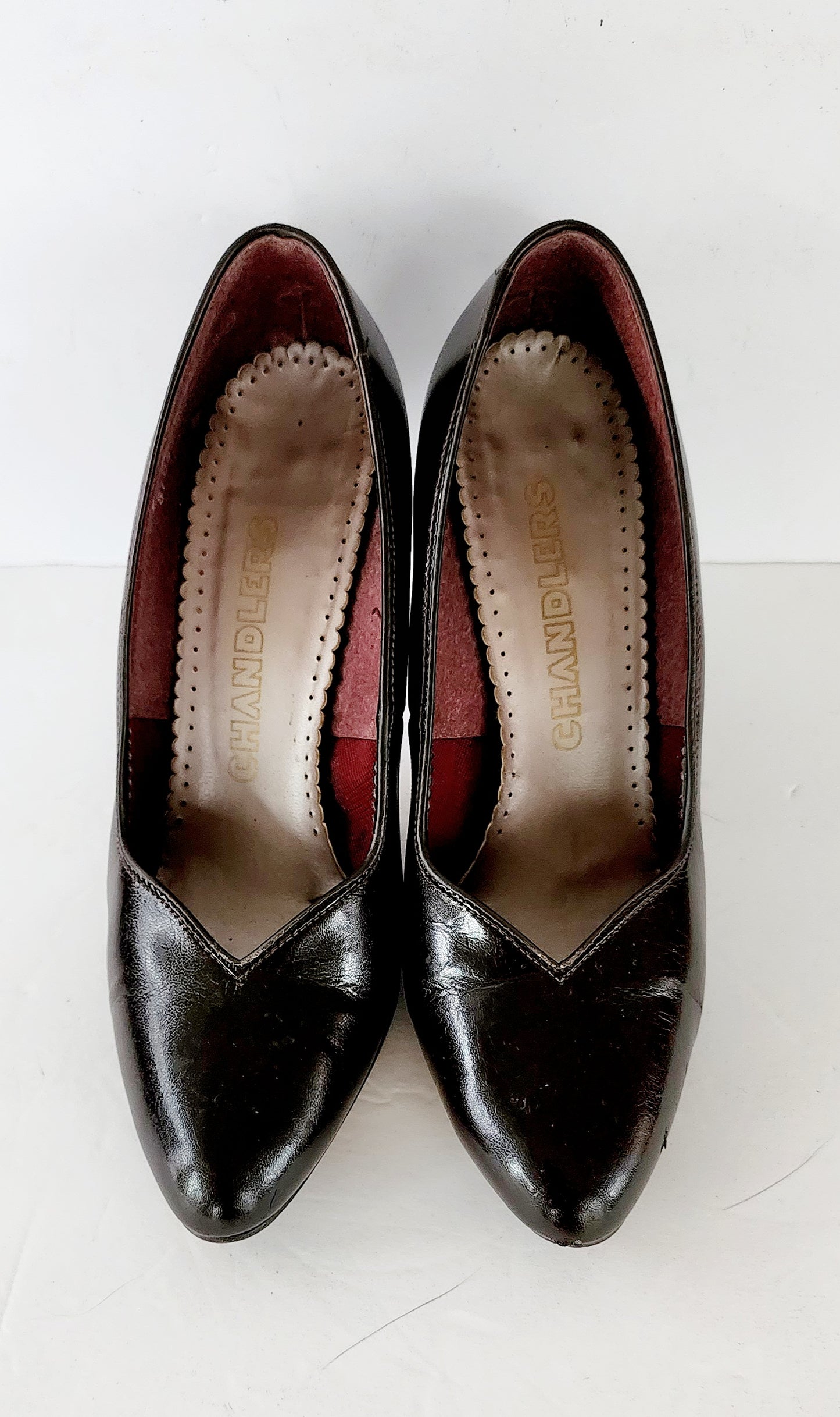 80s Brown Leather Pumps High Heels with Bow Clips by Chandlers Size 7 / Vegan / Original Box