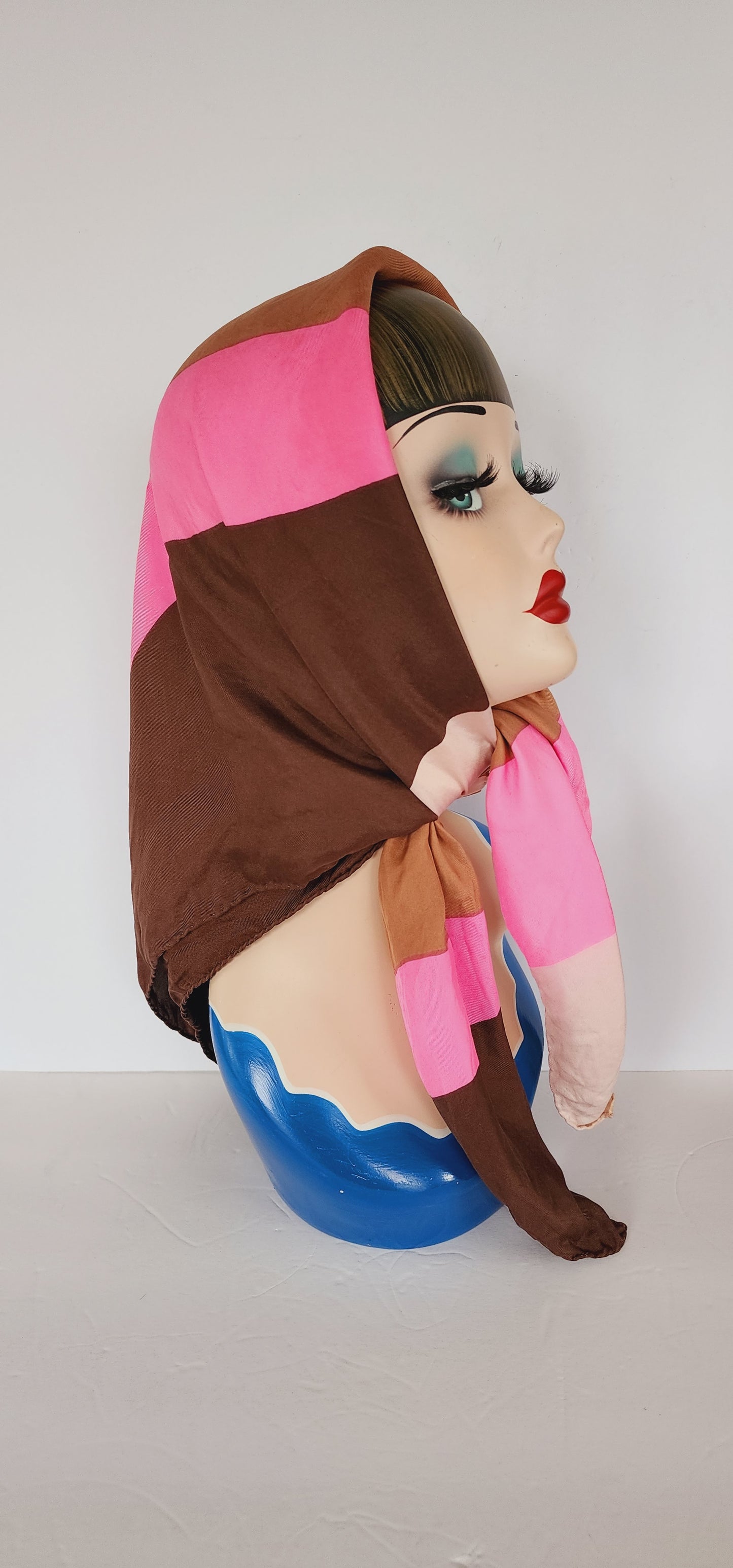 60s Adele Simpson Silk Scarf in Geometric Print in Pink & Brown