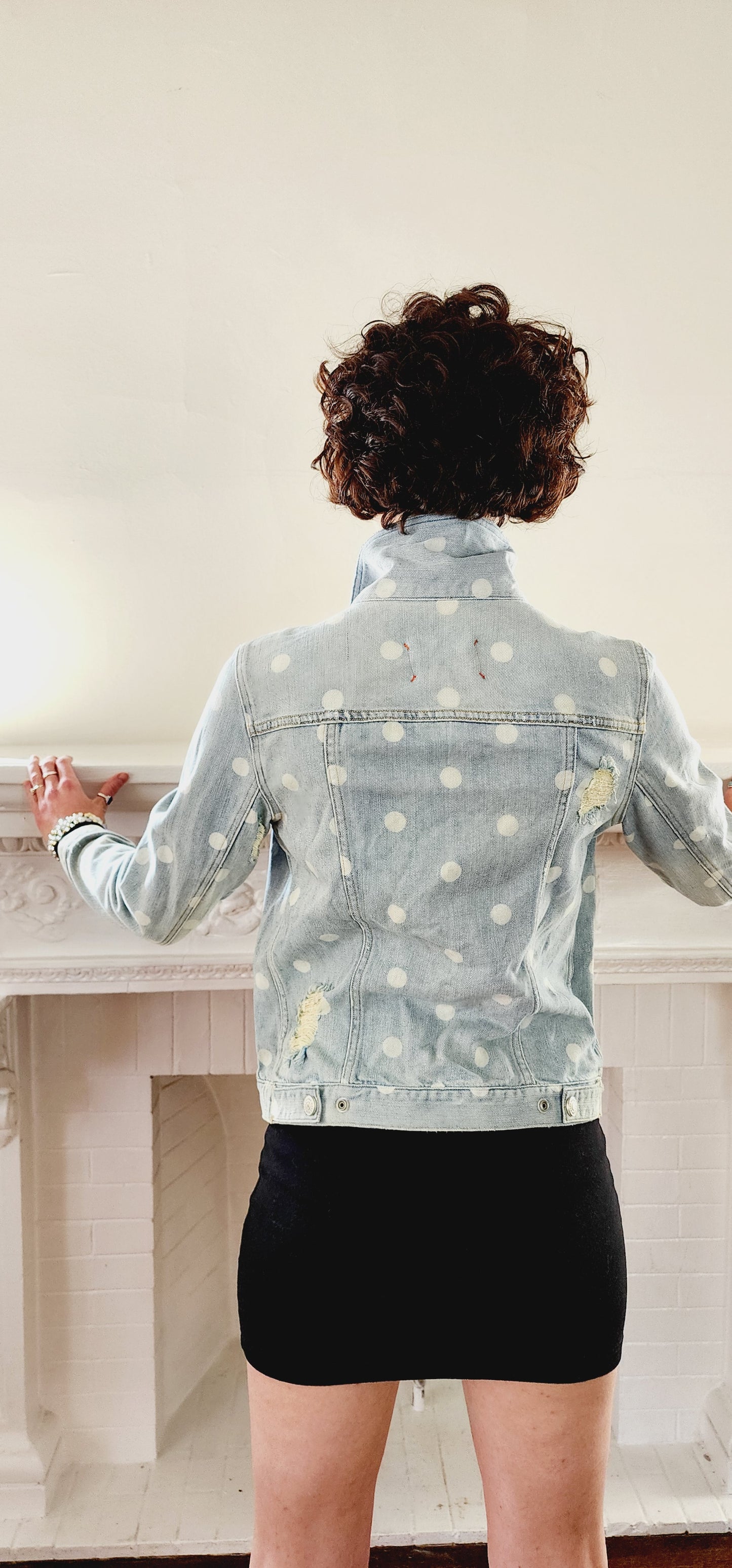Distressed Denim Jacket Marc by Marc Jacobs, Blue w/White Polka Dots NWT / Med