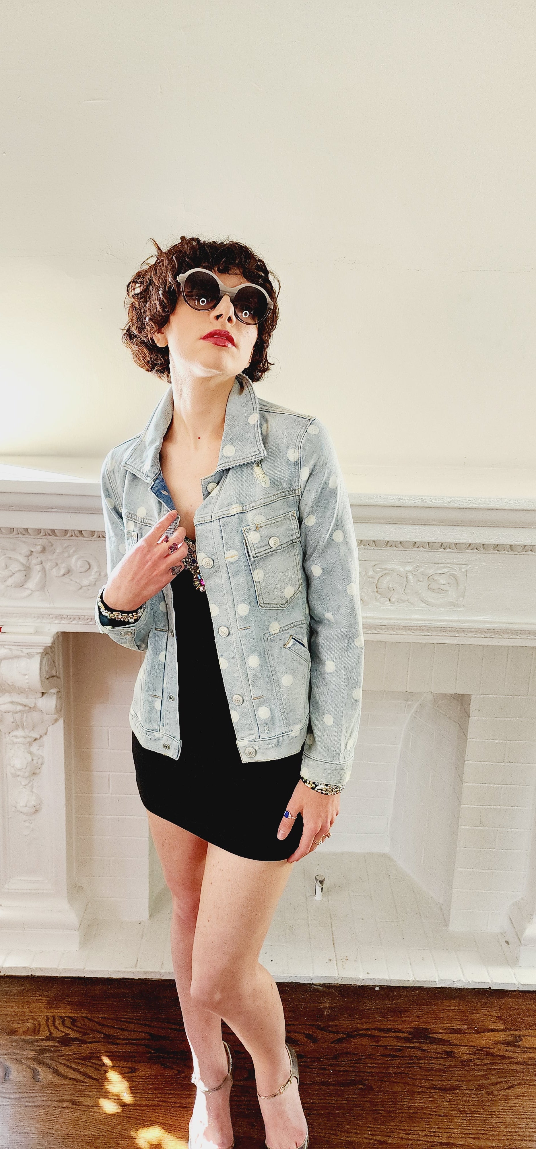 Distressed Denim Jacket Marc by Marc Jacobs, Blue w/White Polka Dots N RareJule Vintage Distressed Denim Jacket Marc by Marc Jacobs, Blue w/White Polka Dots N RareJule Vintage