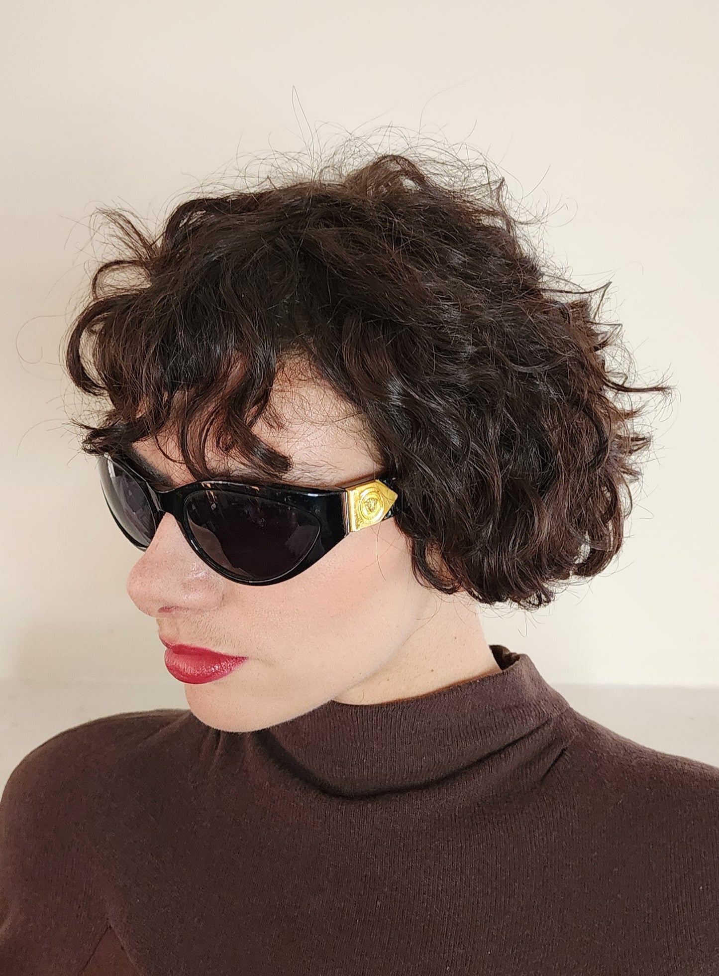 1990s Versace Sunglasses Medusa Head Goldwork + Case / 90s Black Gianni Versace Designer Shades / Donna