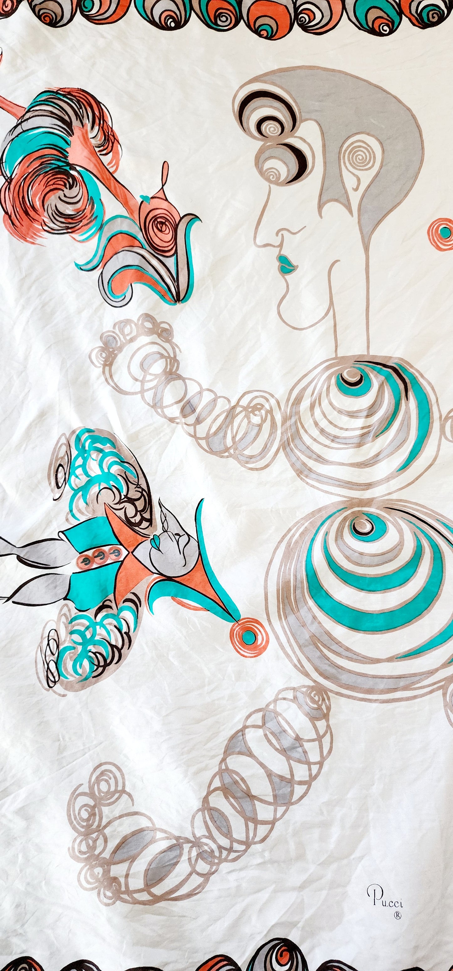 Pucci Silkprint Square Scarf 1950s Style Graphics of Carnival Figurines
