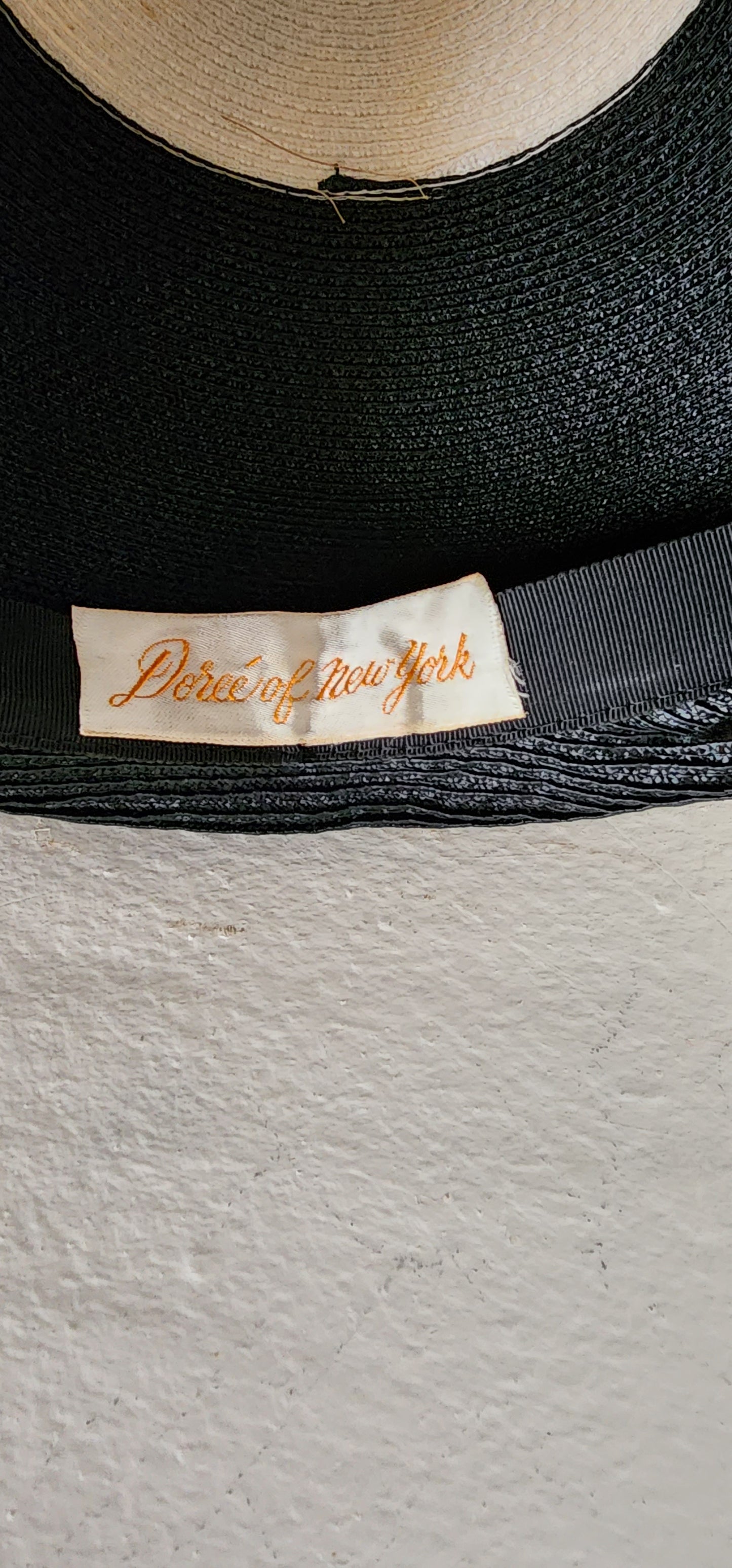 60s Mod Hat in Black & White Straw Domed Cloche by Doree of New York