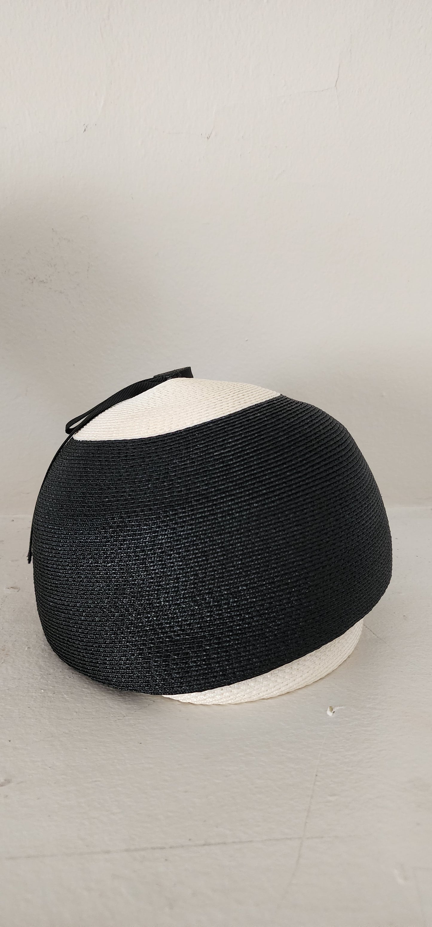 60s Mod Hat in Black & White Straw Domed Cloche by Doree of New York