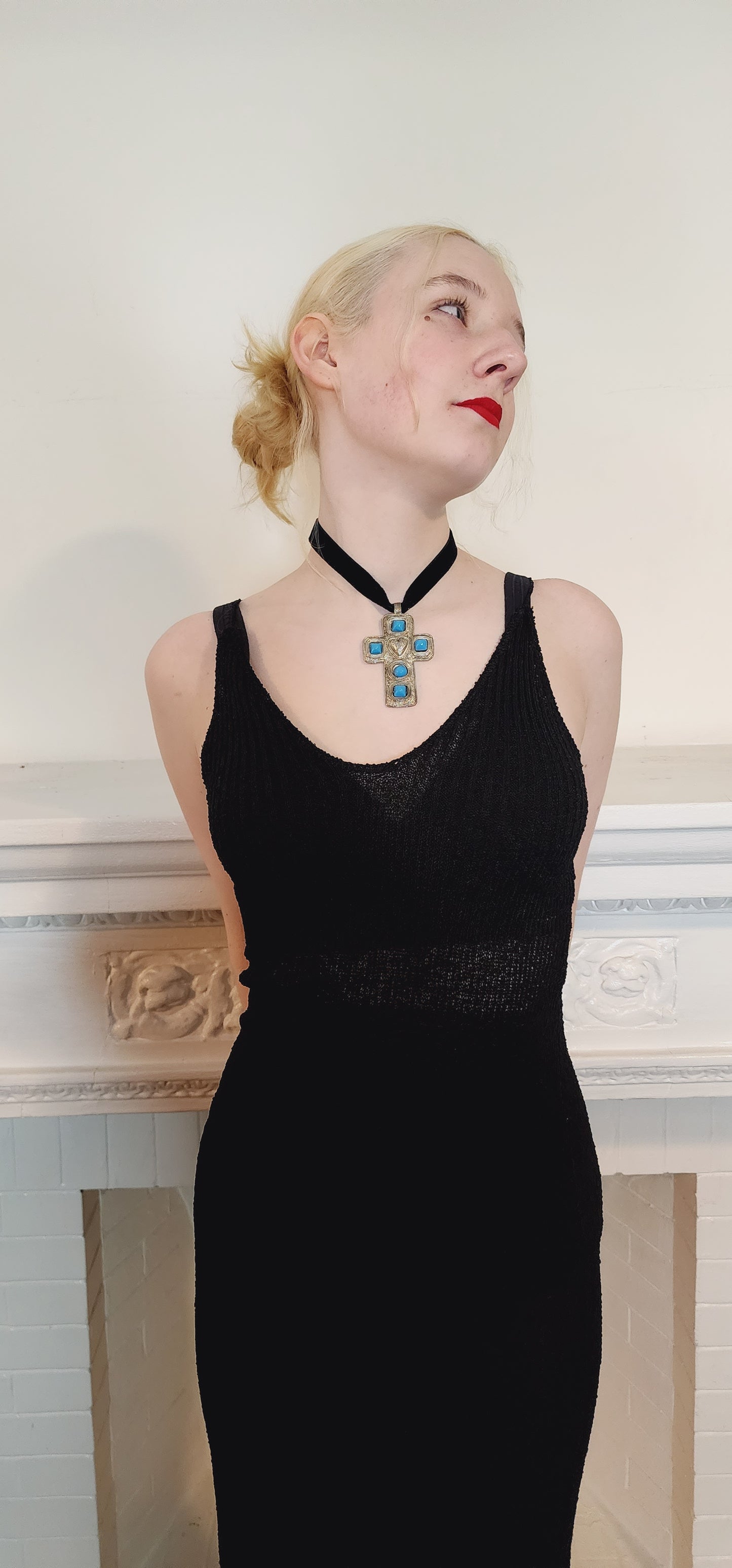 90s Black Knit Evening Dress with Spaghetti Straps / Minimalist Elegance / S