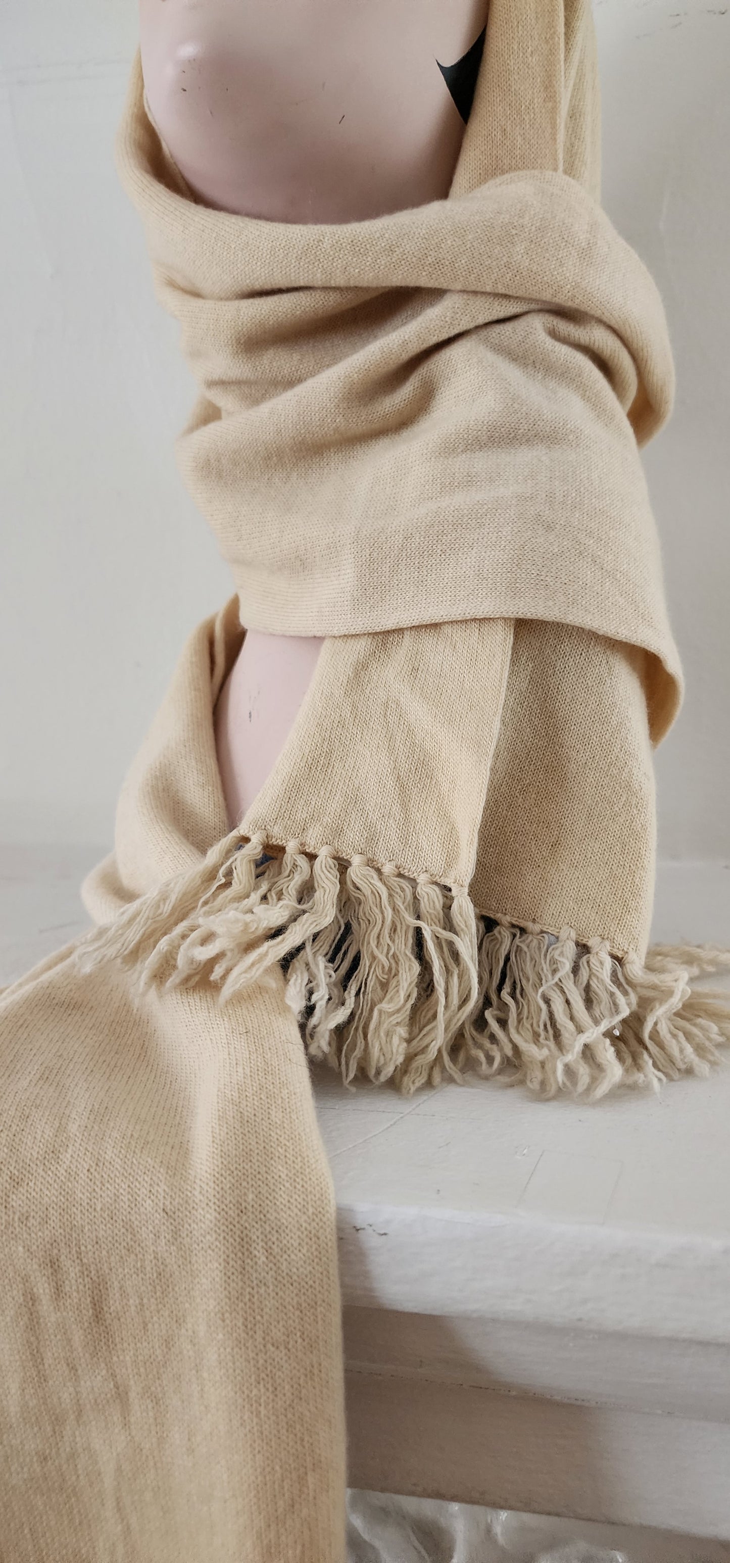1970s Halston Scarf in Cream Cashmere Wool, Fringed