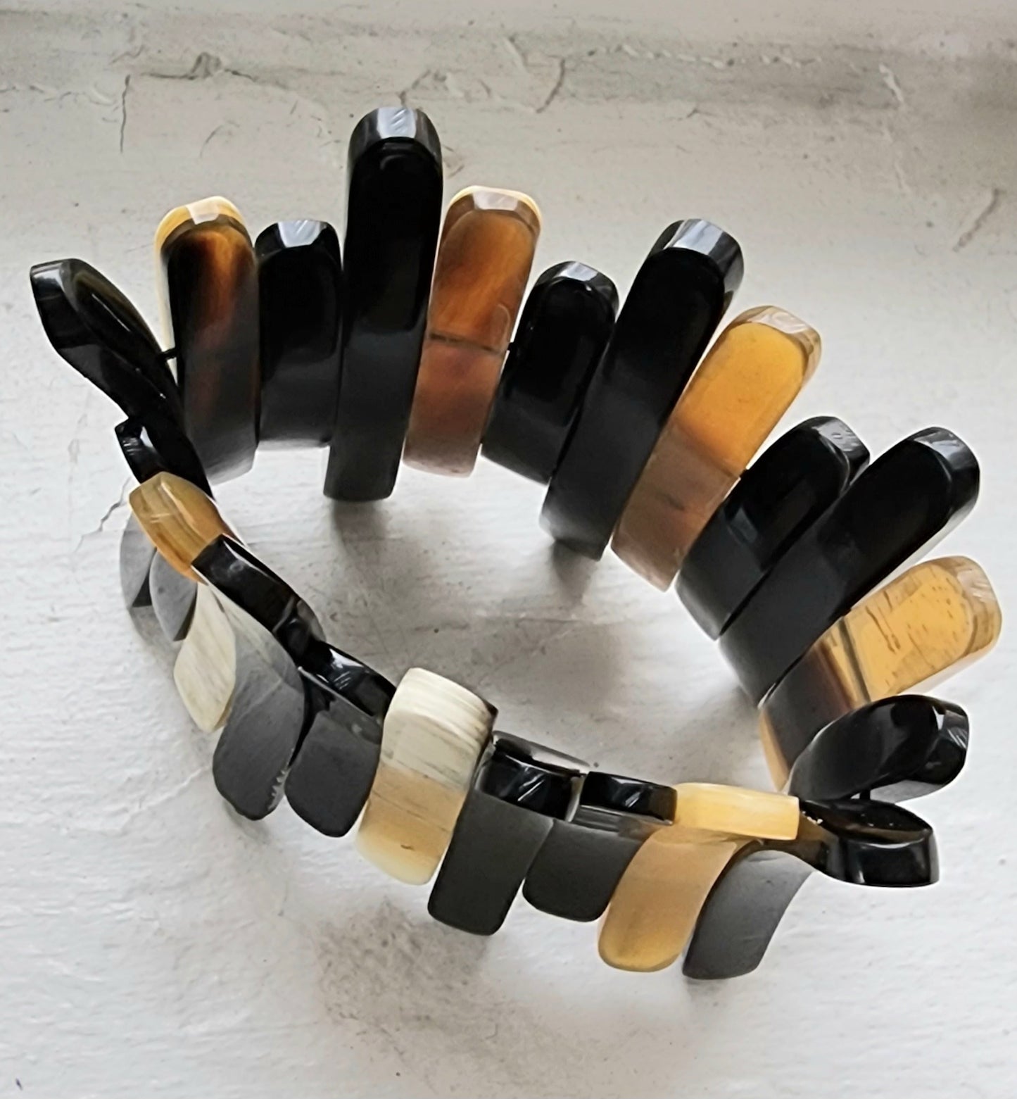 70s Bracelet in Black & Beige Stripe, Stretchy Elastic