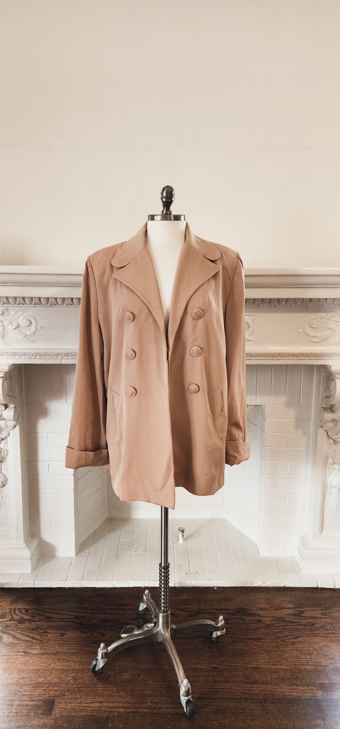 40s Beige Wool Swing Style Jacket with Decorative Buttons / An American Original / AS IS