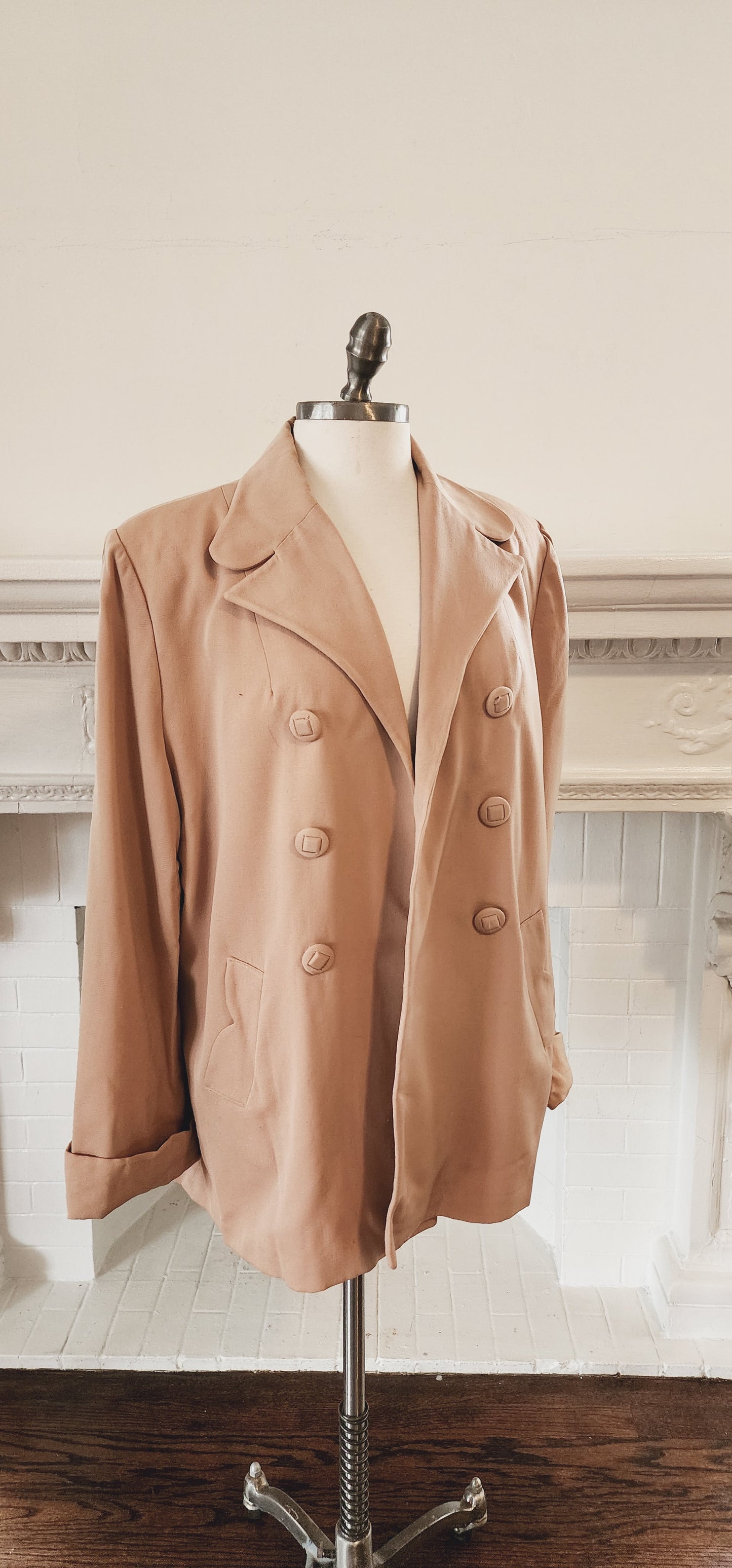 40s Beige Wool Swing Style Jacket with Decorative Buttons / An American Original / AS IS