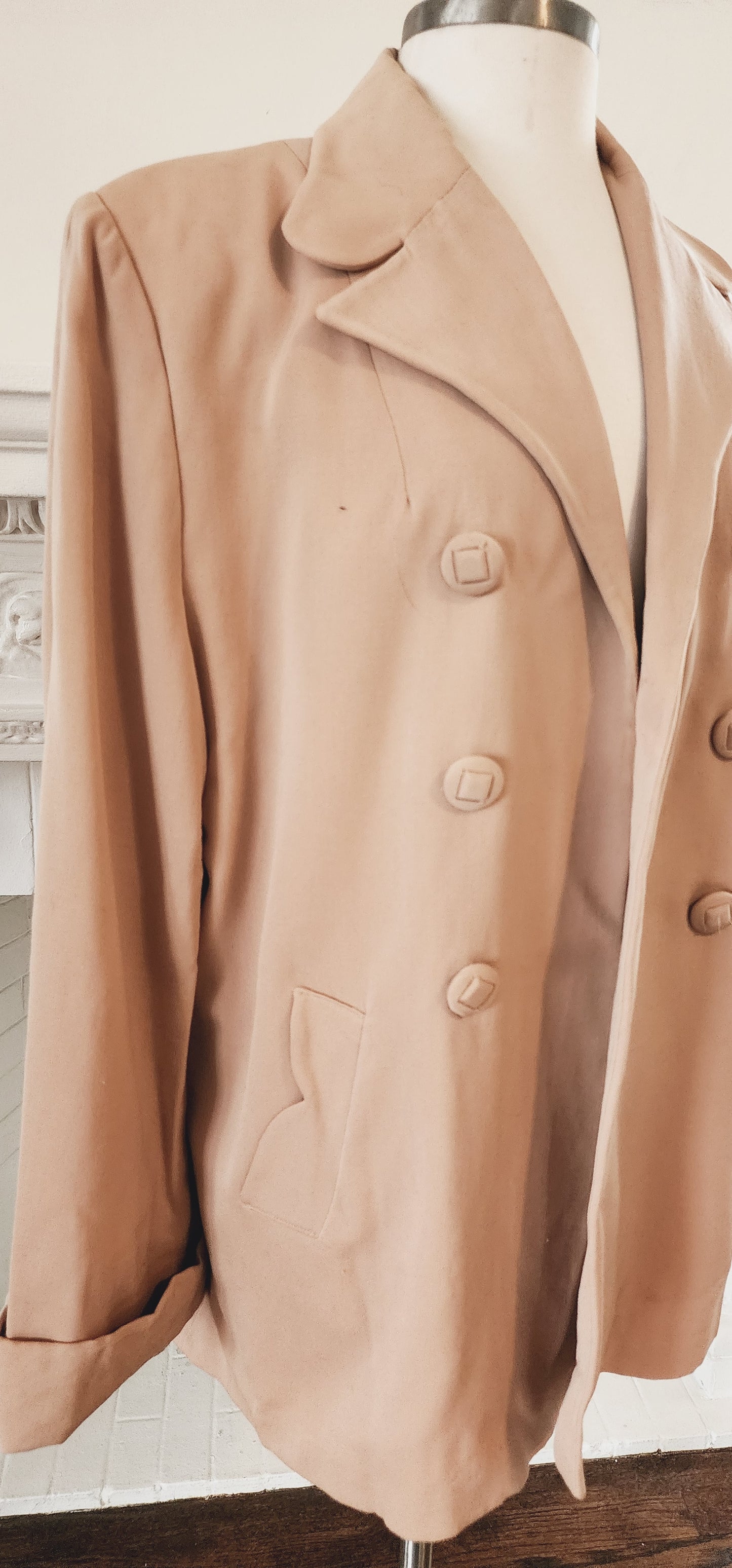 40s Beige Wool Swing Style Jacket with Decorative Buttons / An American Original / AS IS