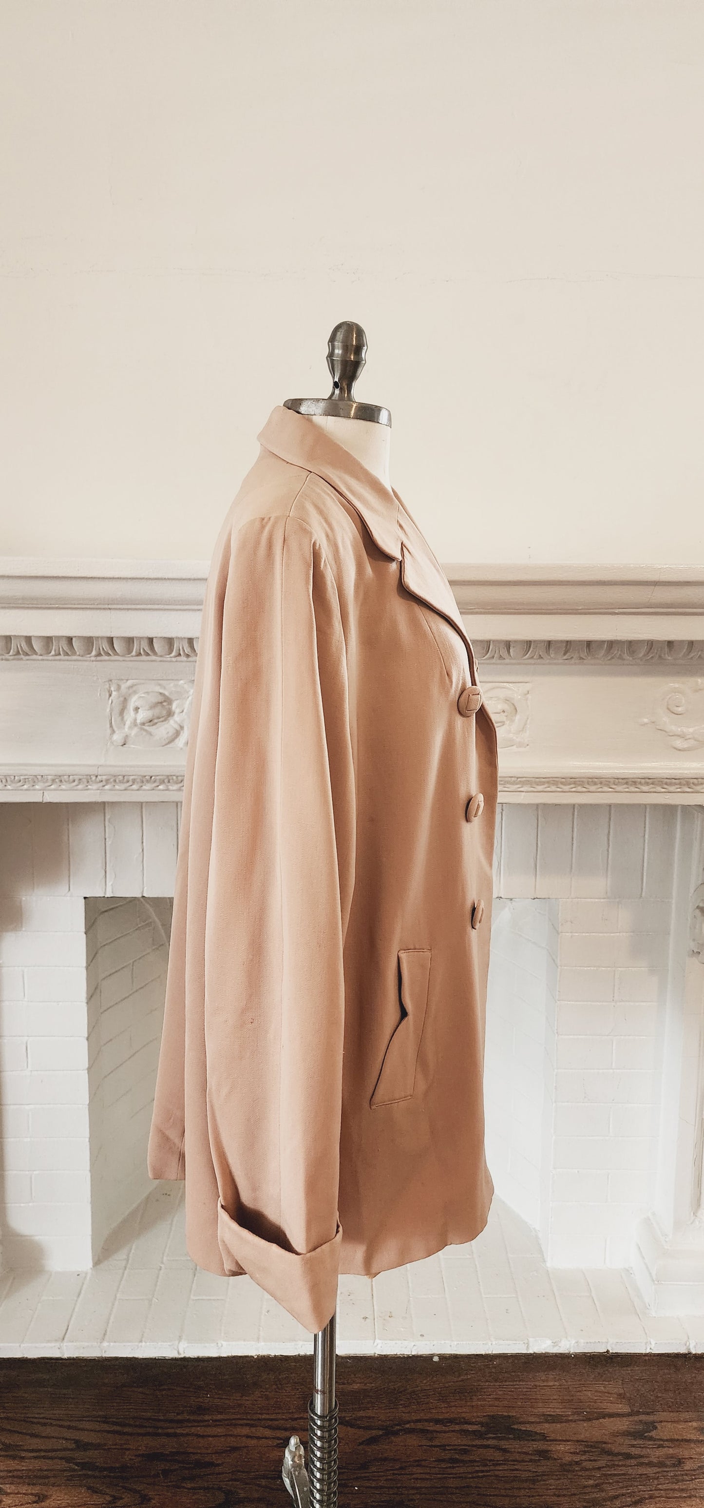40s Beige Wool Swing Style Jacket with Decorative Buttons / An American Original / AS IS