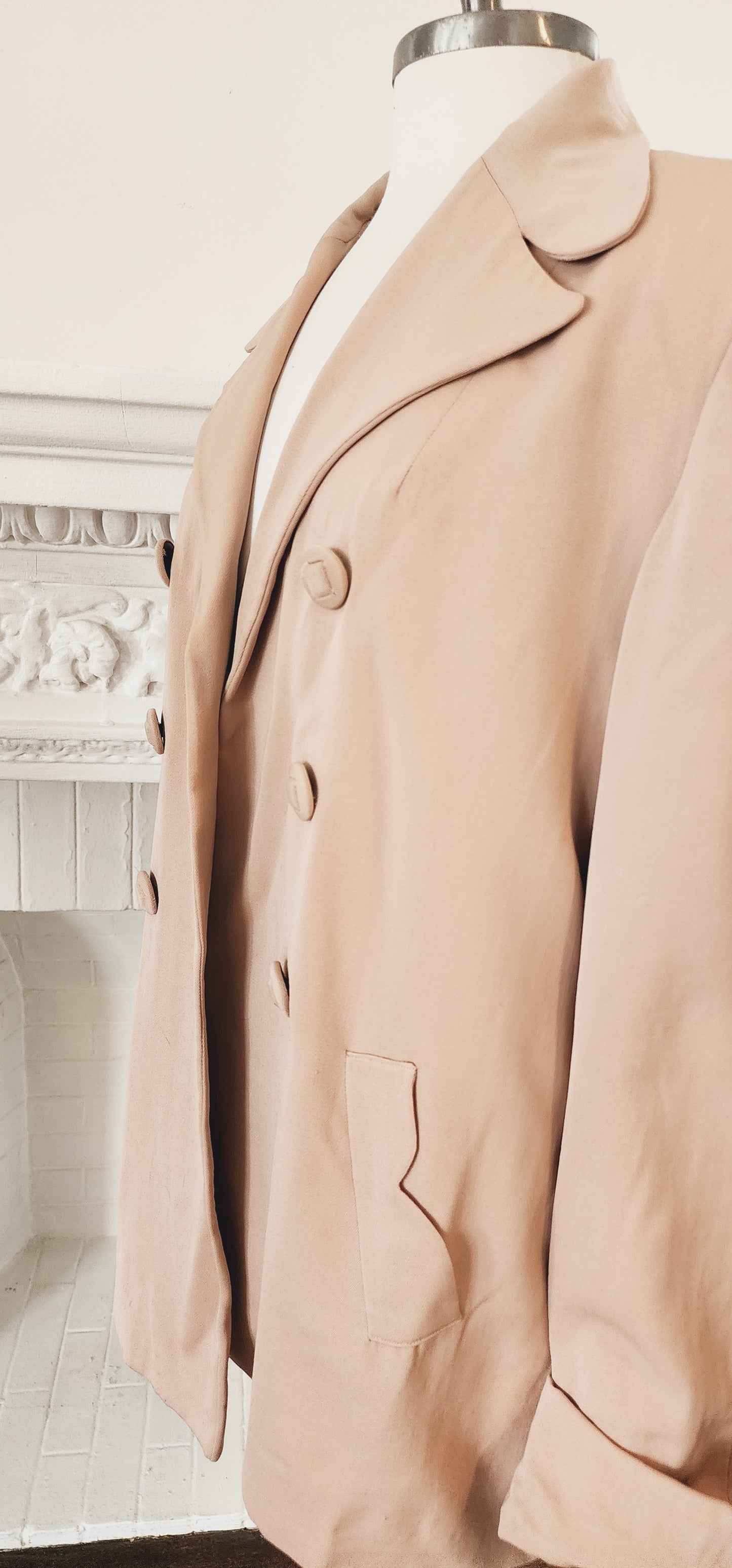 40s Beige Wool Swing Style Jacket with Decorative Buttons / An American Original / AS IS