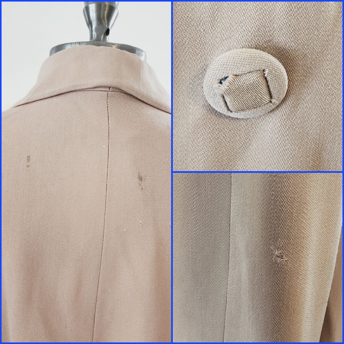 40s Beige Wool Swing Style Jacket with Decorative Buttons / An American Original / AS IS