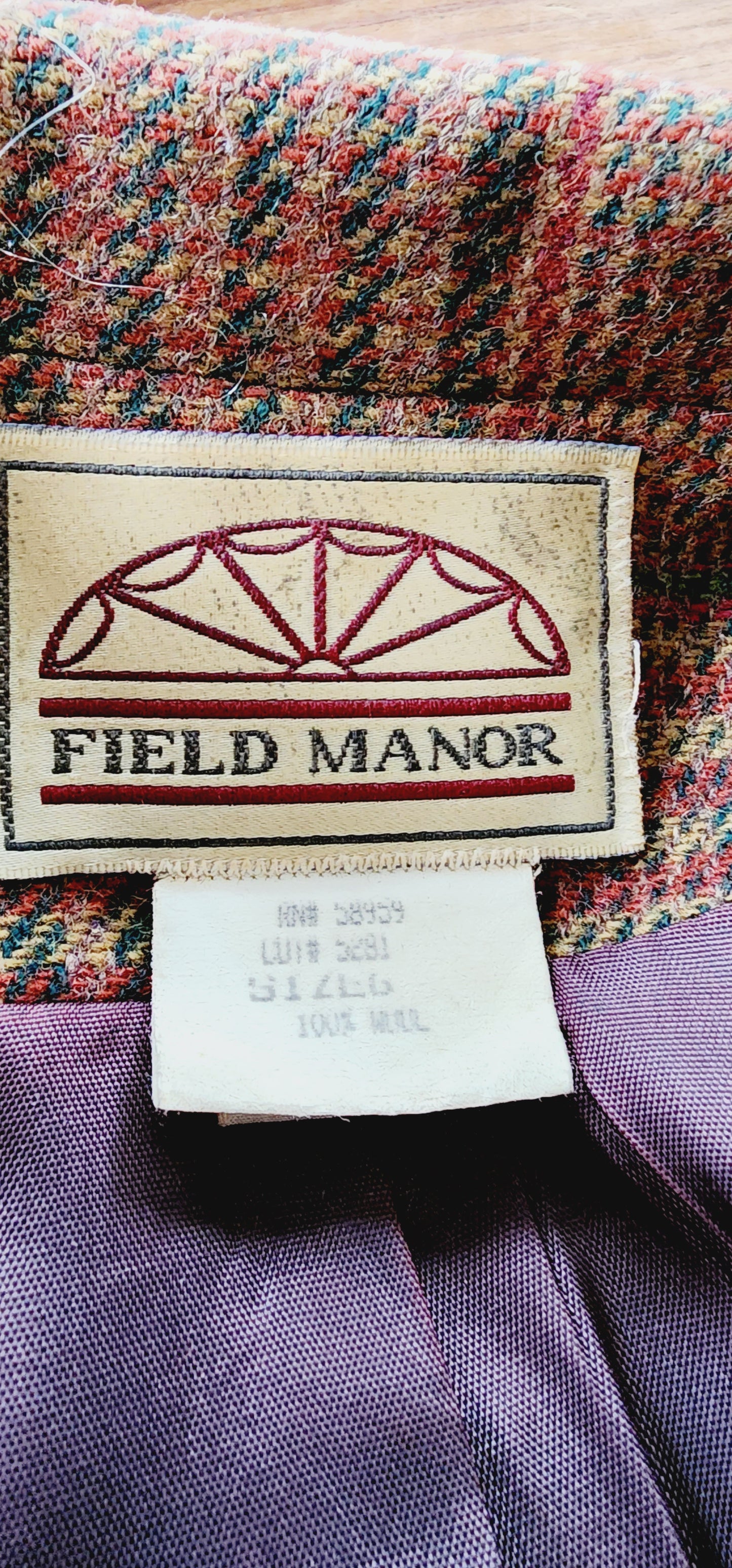 80s Wool Plaid Blazer in Brown Tones by Field Manor S/M