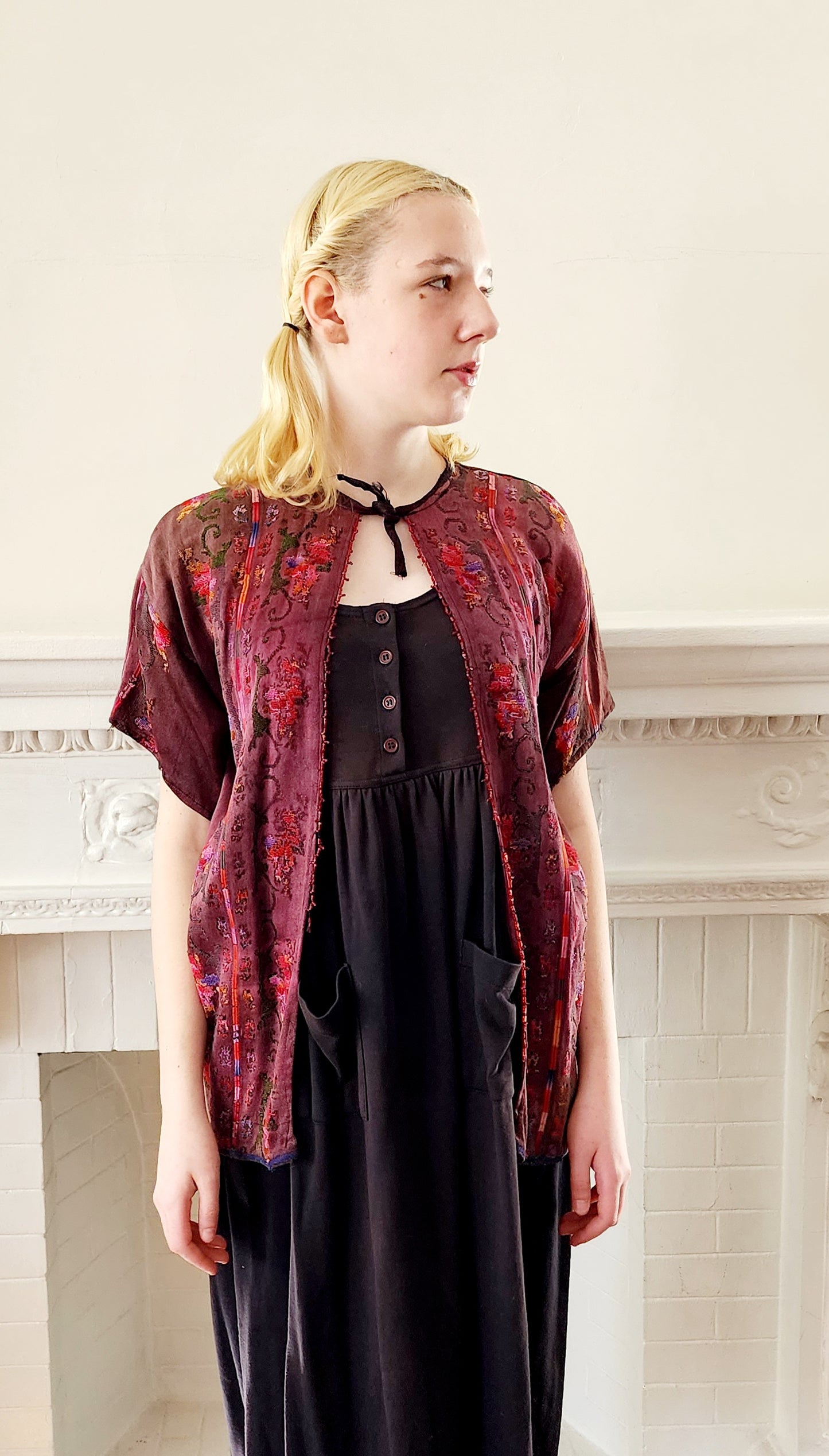 Vintage Purple Mauve Cotton Jacket w/Embroidery & Beading in Ethnic Traditional Style / M