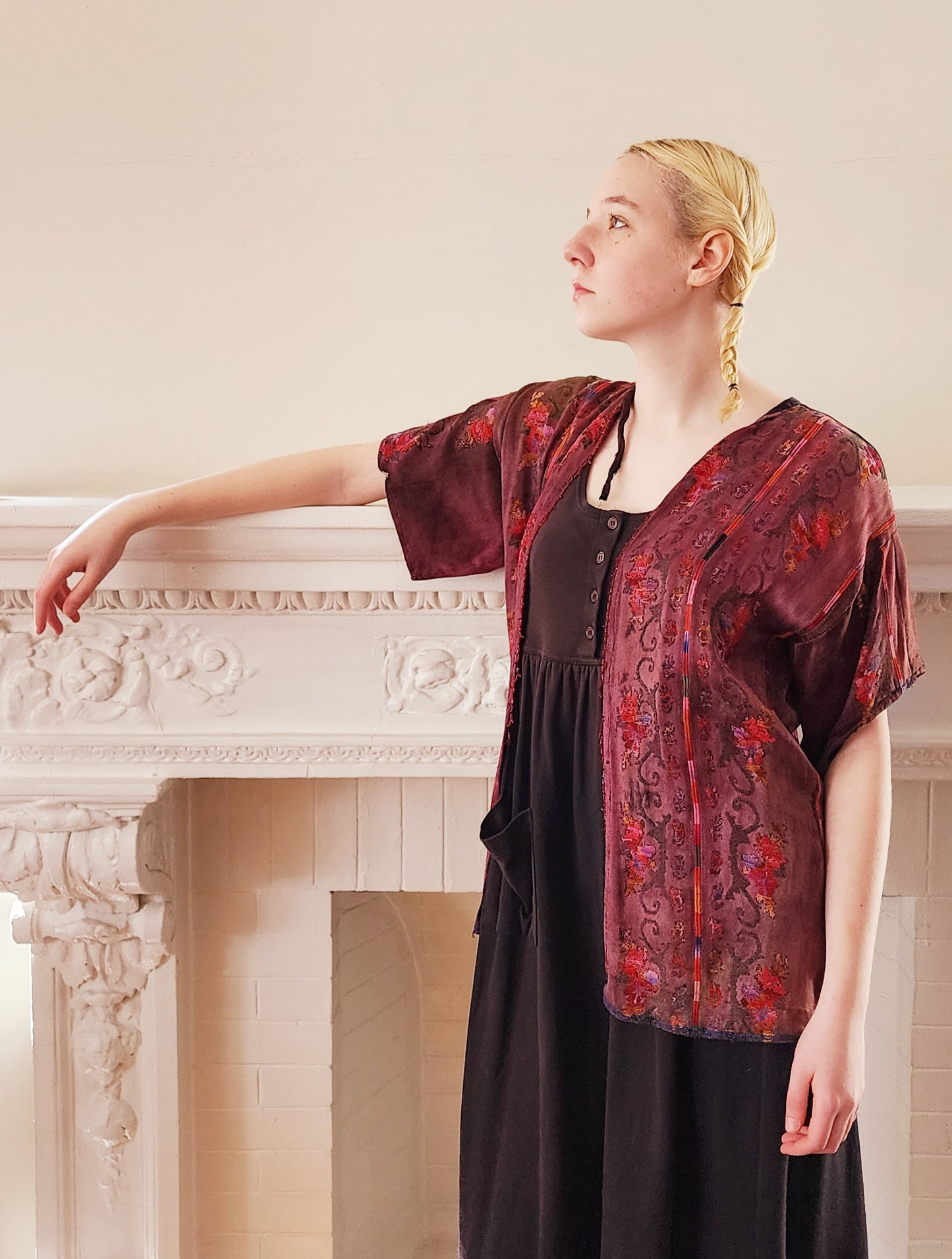 Vintage Purple Mauve Cotton Jacket w/Embroidery & Beading in Ethnic Traditional Style / M