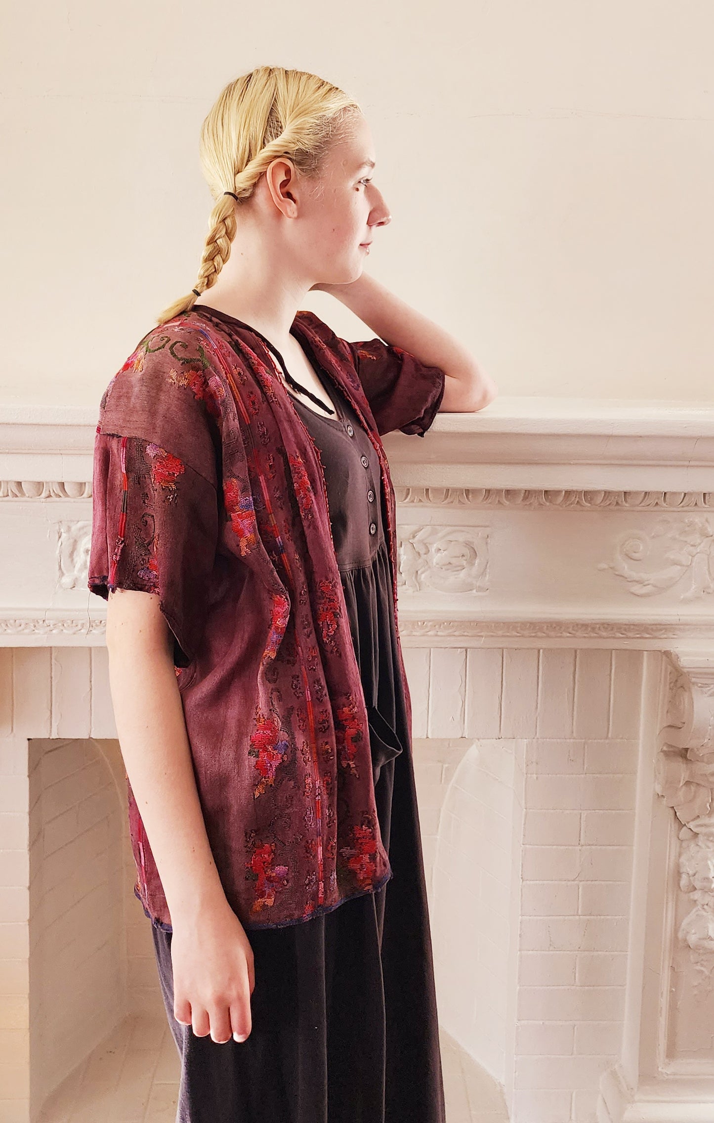 Vintage Purple Mauve Cotton Jacket w/Embroidery & Beading in Ethnic Traditional Style / M