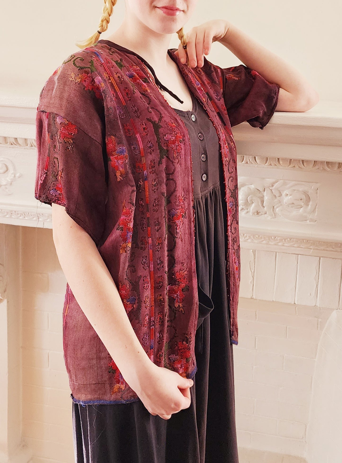 Vintage Purple Mauve Cotton Jacket w/Embroidery & Beading in Ethnic Traditional Style / M