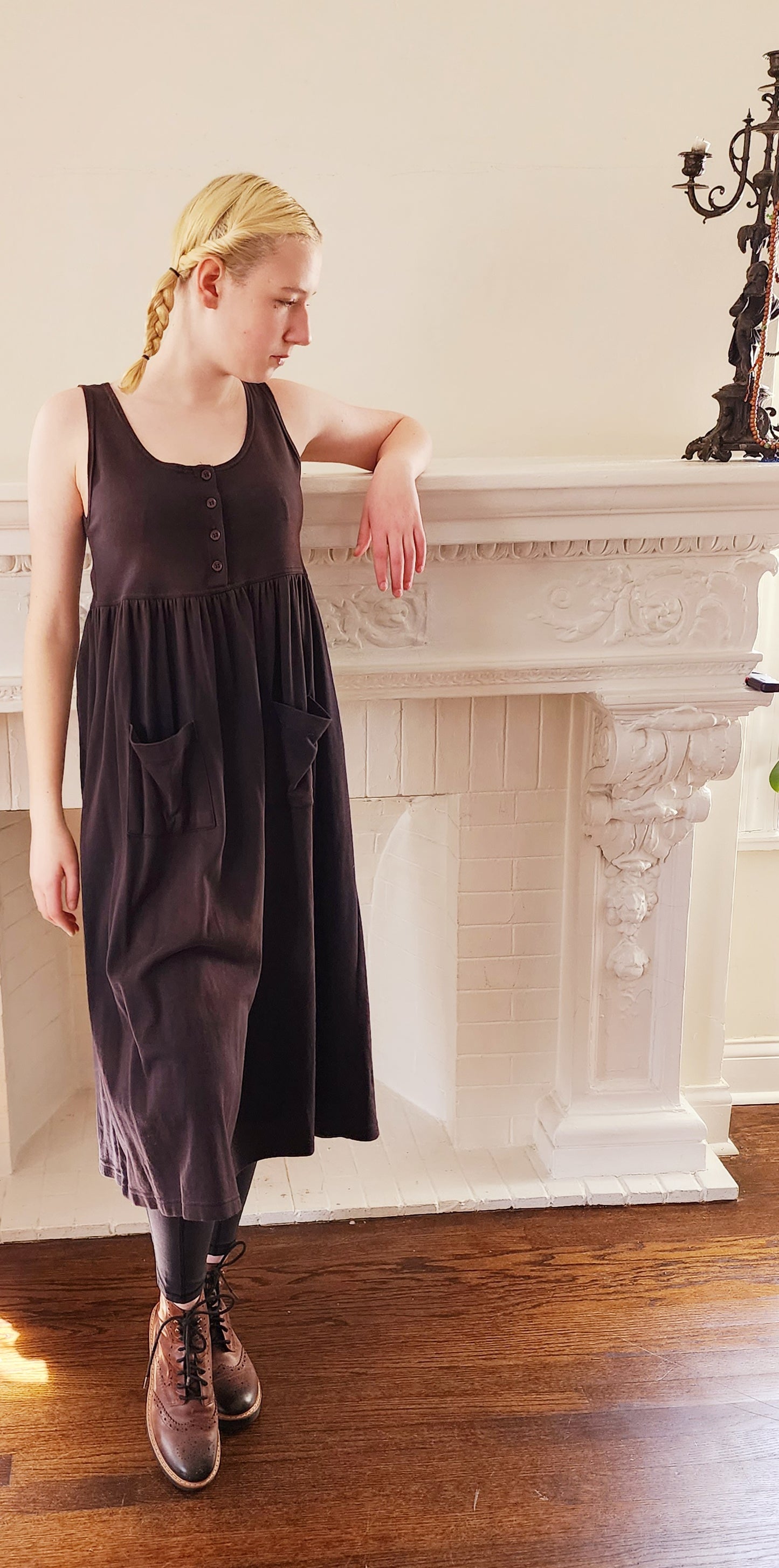 90s Black Cotton Sun Dress by DKNY Jeans Sleeveless