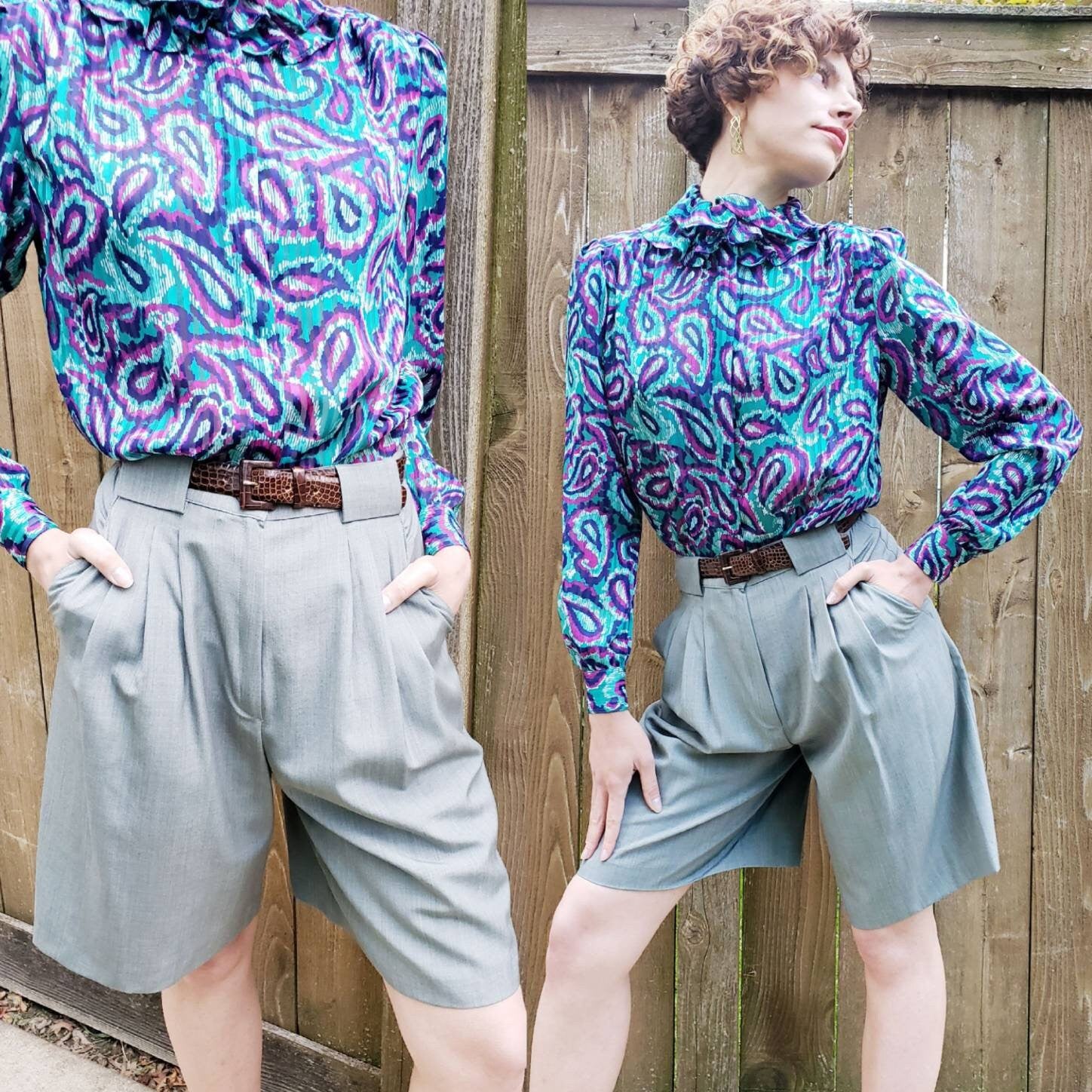 Vintage Max Mara Gray Dress Shorts / Designer High Waisted Shorts Plea RareJule Vintage Vintage Max Mara Gray Dress Shorts / Designer High Waisted Shorts Plea RareJule Vintage