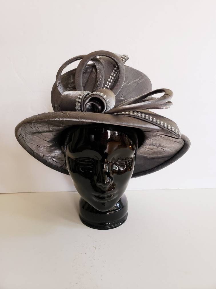 1990s Metallic Silver Costume Hat Wide Brimmed Top Hat / 90s Gray Silk Tall Crown Cosplay Fantasy Church Hat Options! New York