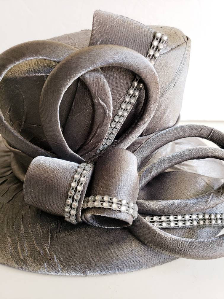 1990s Metallic Silver Costume Hat Wide Brimmed Top Hat / 90s Gray Silk Tall Crown Cosplay Fantasy Church Hat Options! New York