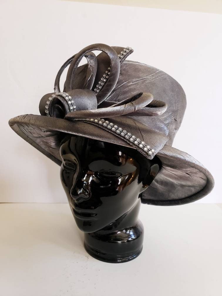 1990s Metallic Silver Costume Hat Wide Brimmed Top Hat / 90s Gray Silk Tall Crown Cosplay Fantasy Church Hat Options! New York