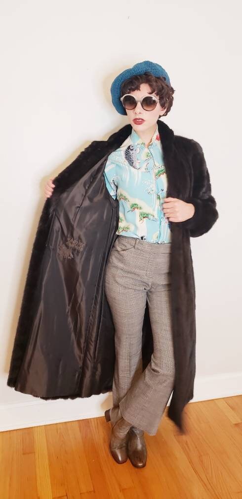 1980s Ranch Mink Fur Coat by Hana K Brown Long