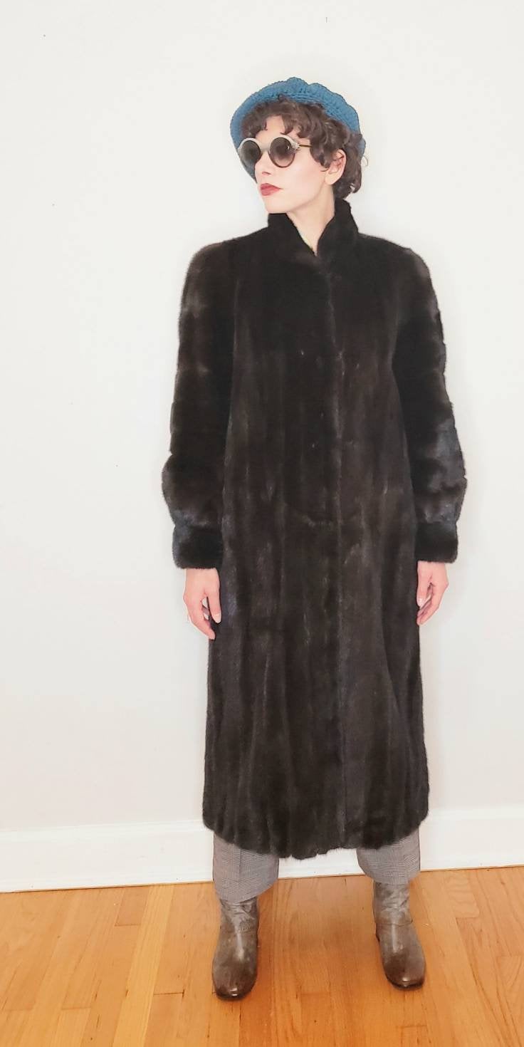 1980s Ranch Mink Fur Coat by Hana K Brown Long