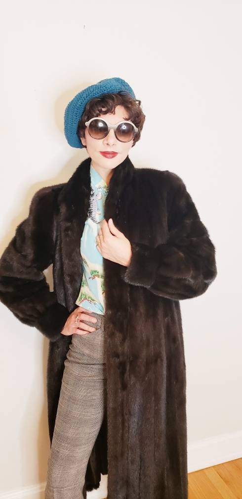 1980s Ranch Mink Fur Coat by Hana K Brown Long