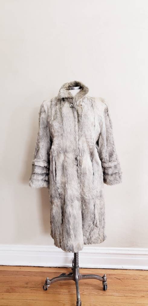 1940s Gray Fur Coat Goat Hair / 40s Goat Fur Button Down Swing Coat Zinman Furs / M