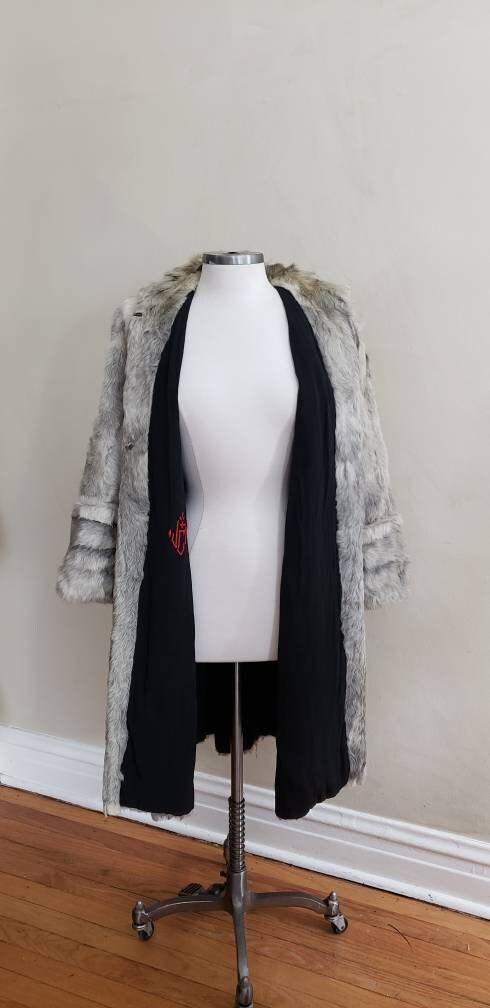 1940s Gray Fur Coat Goat Hair / 40s Goat Fur Button Down Swing Coat Zinman Furs / M
