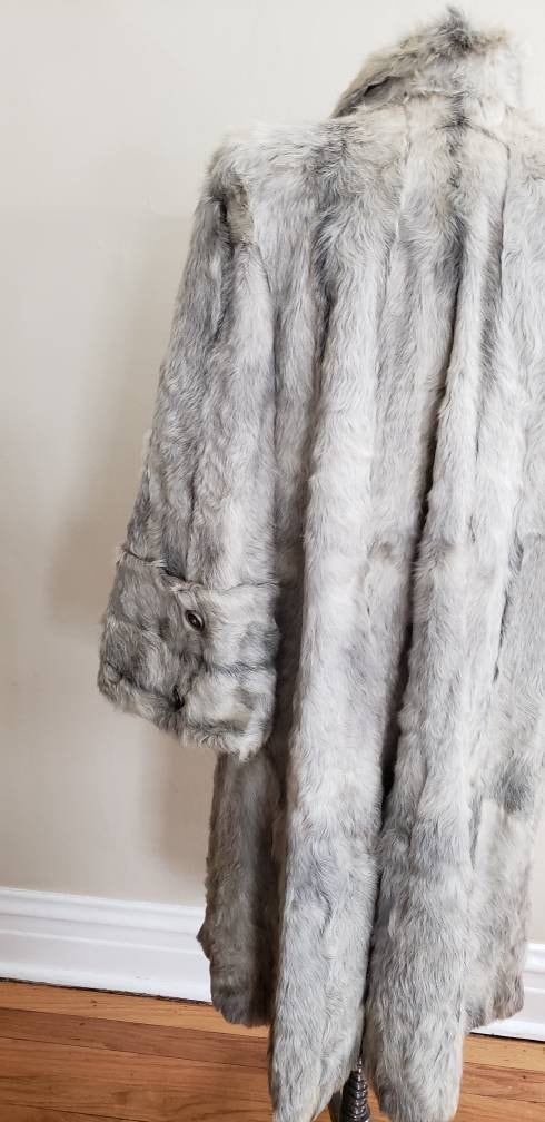 1940s Gray Fur Coat Goat Hair / 40s Goat Fur Button Down Swing Coat Zinman Furs / M