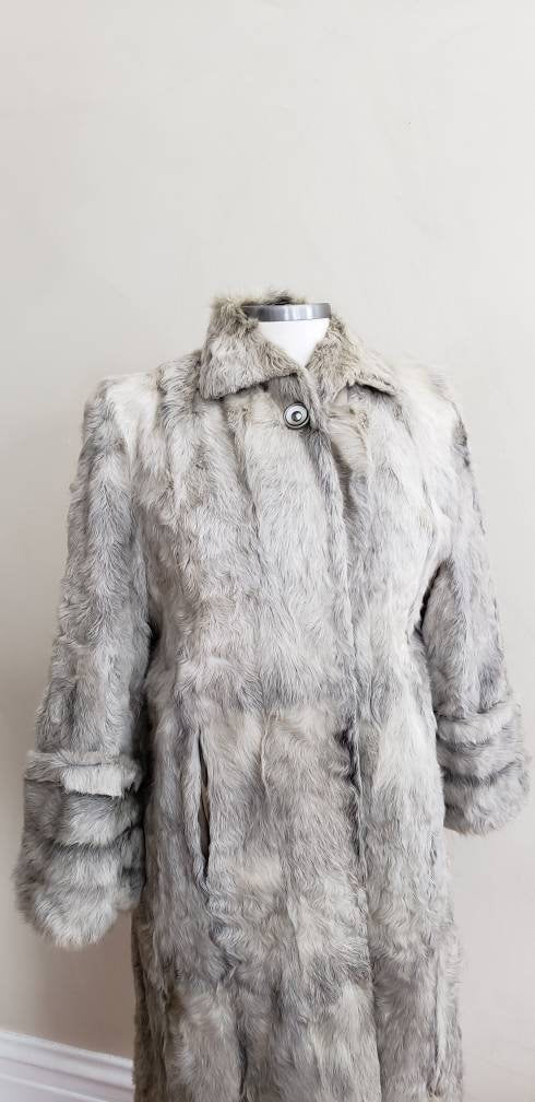 1940s Gray Fur Coat Goat Hair / 40s Goat Fur Button Down Swing Coat Zinman Furs / M