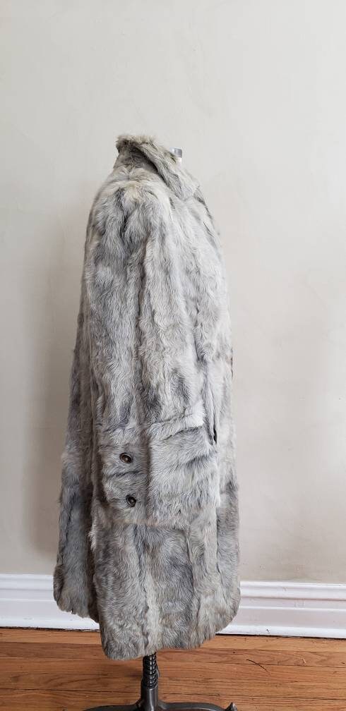 1940s Gray Fur Coat Goat Hair / 40s Goat Fur Button Down Swing Coat Zinman Furs / M