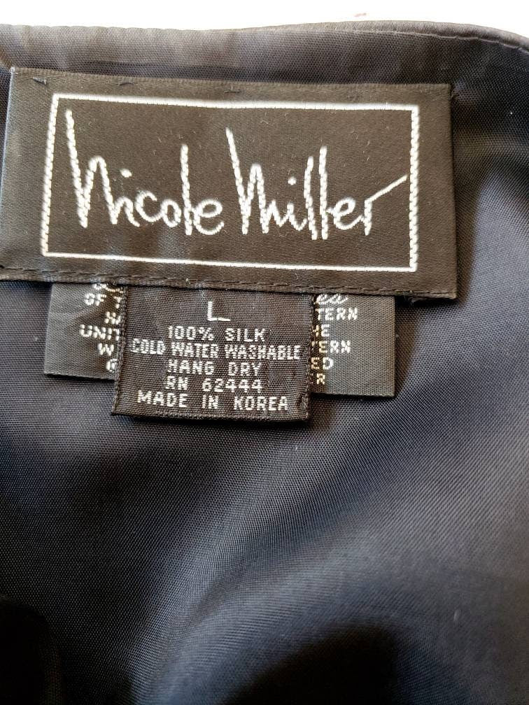 1990s Nicole Miller Silkprint Vest Telephones Text Messages Calls Calling Whimsical / 90s Designer Colorful Novelty Vest / L