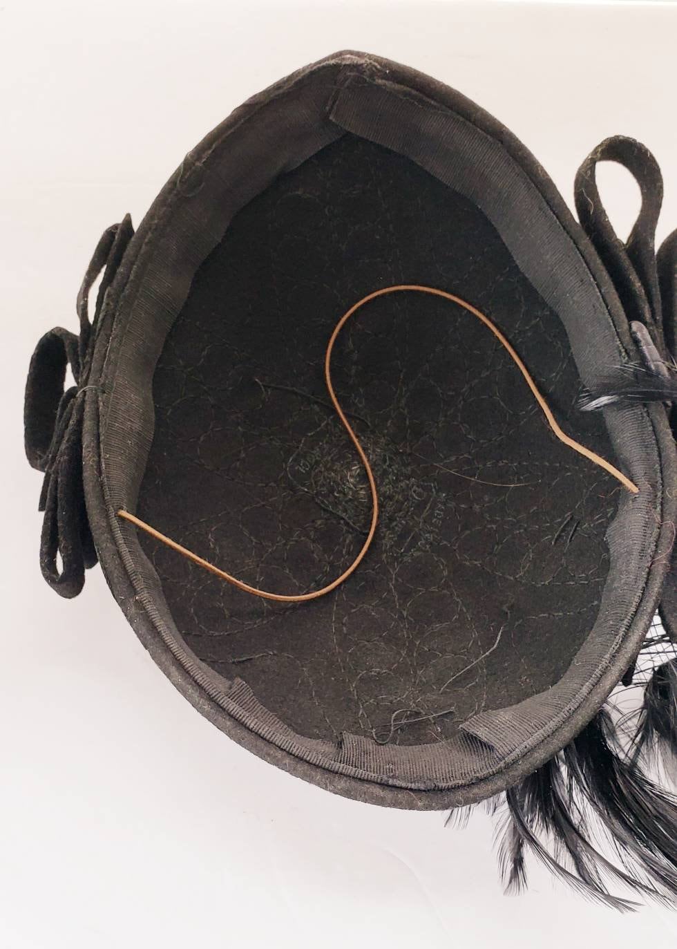 1930s Black Embroidered Cocktail Hat with Asymmetrical Black Feathers / 30s Avant Garde Modernist Evening Hat / Adalene