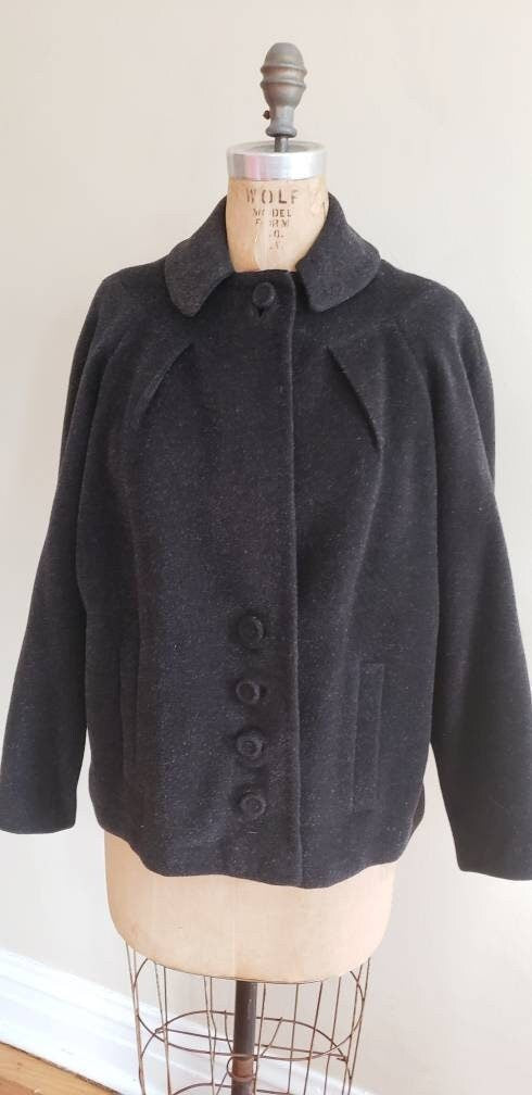 1940s Charcoal Gray Wool Swing Jacket / 40s Button Down Jacket Forstmann Youthmore Original