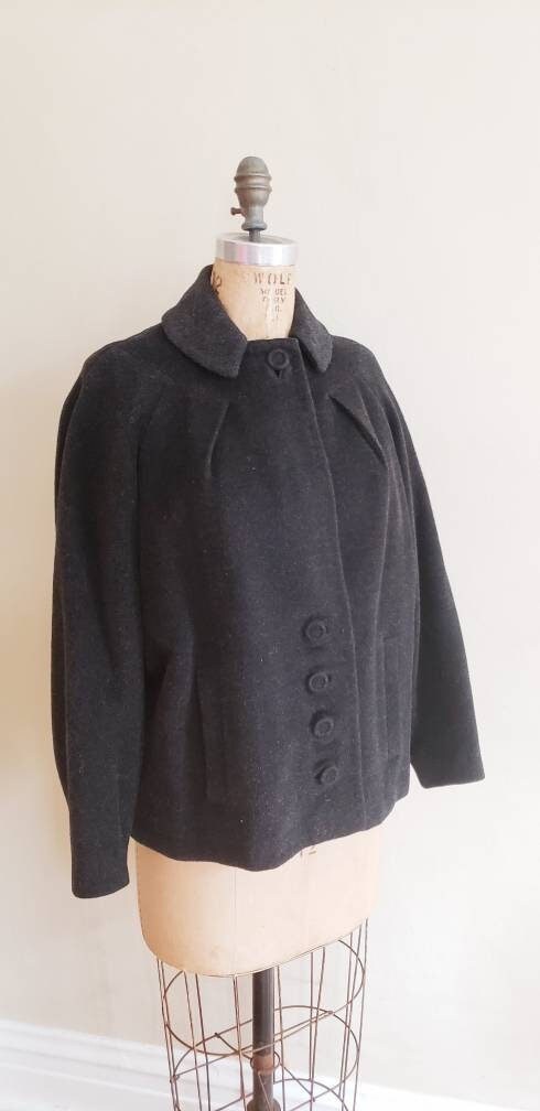 1940s Charcoal Gray Wool Swing Jacket / 40s Button Down Jacket Forstmann Youthmore Original